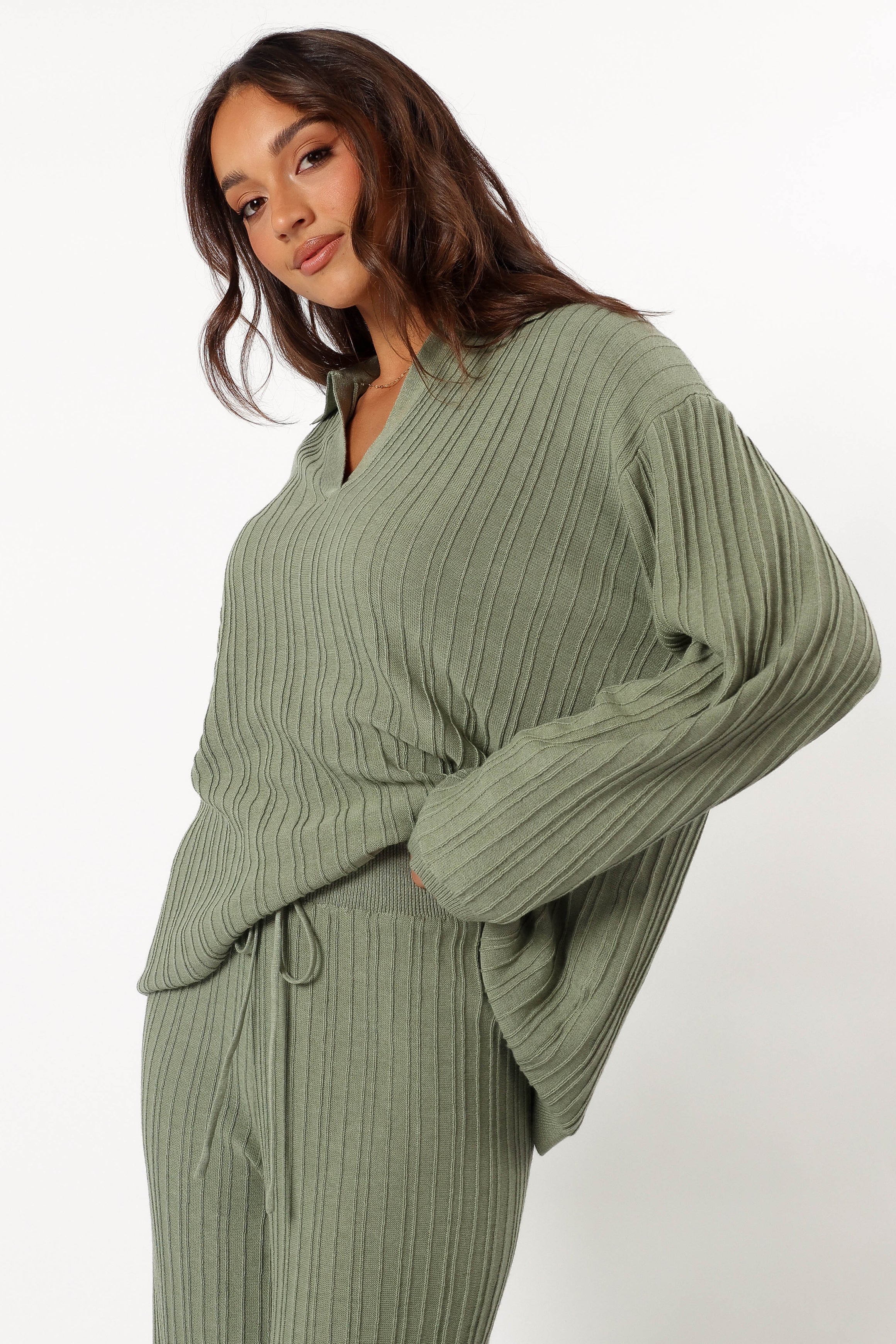 Sonole Ribbed Knit Sweater - Khaki - Image 3