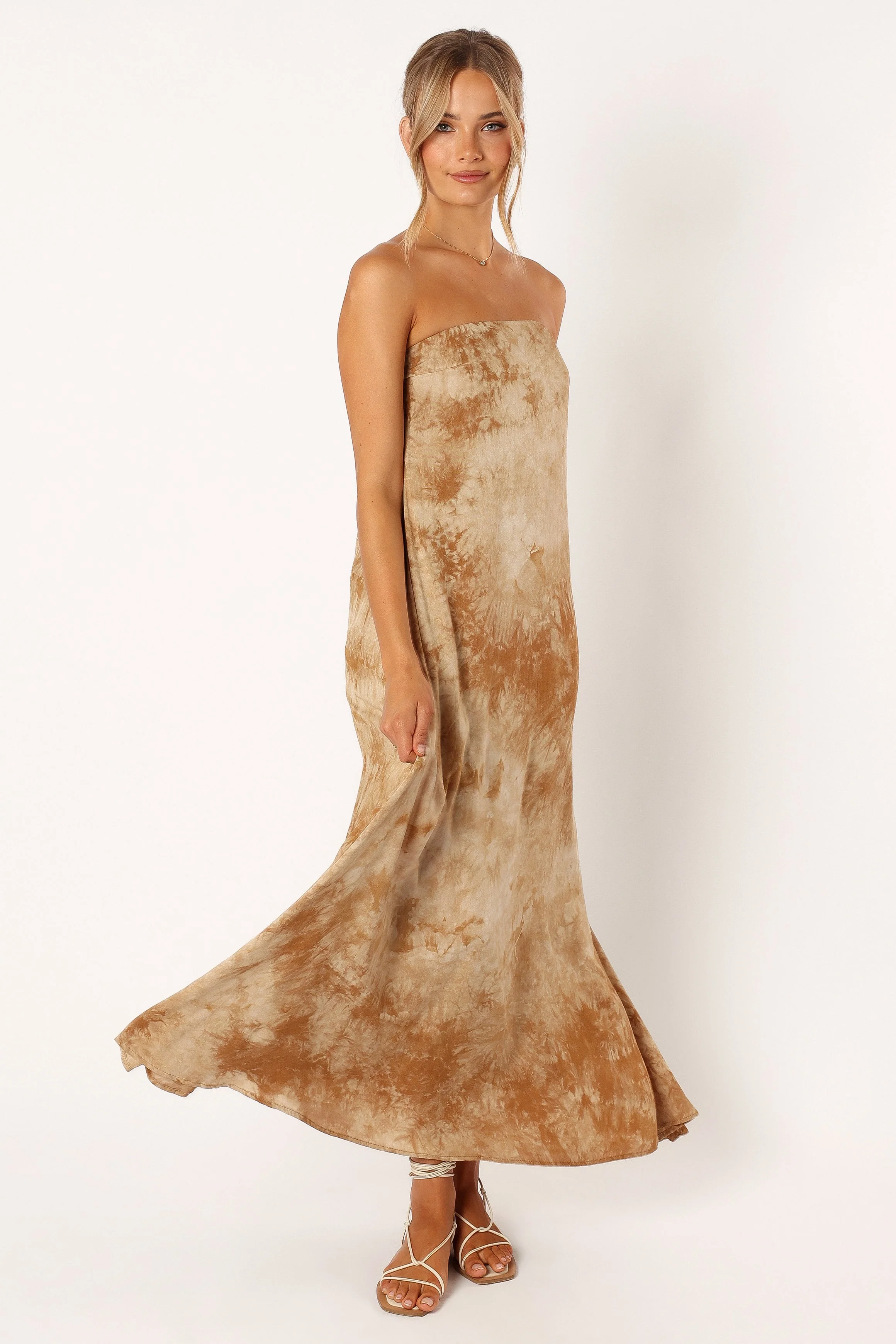 Soph Strapless Linen Maxi Dress - Tan Tie Dye - Image 7