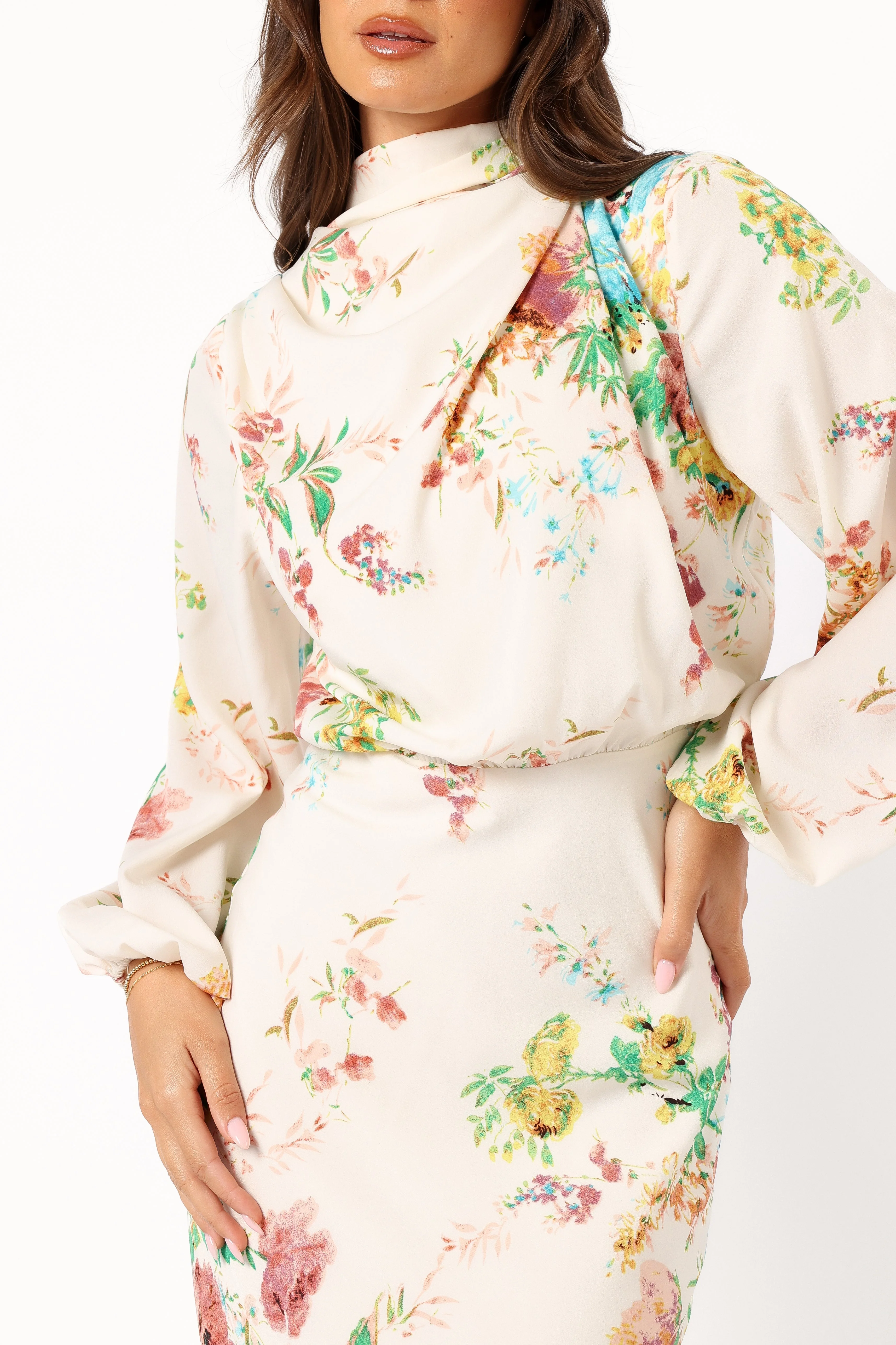 Sophia Long Sleeve Dress - White Floral - Image 9
