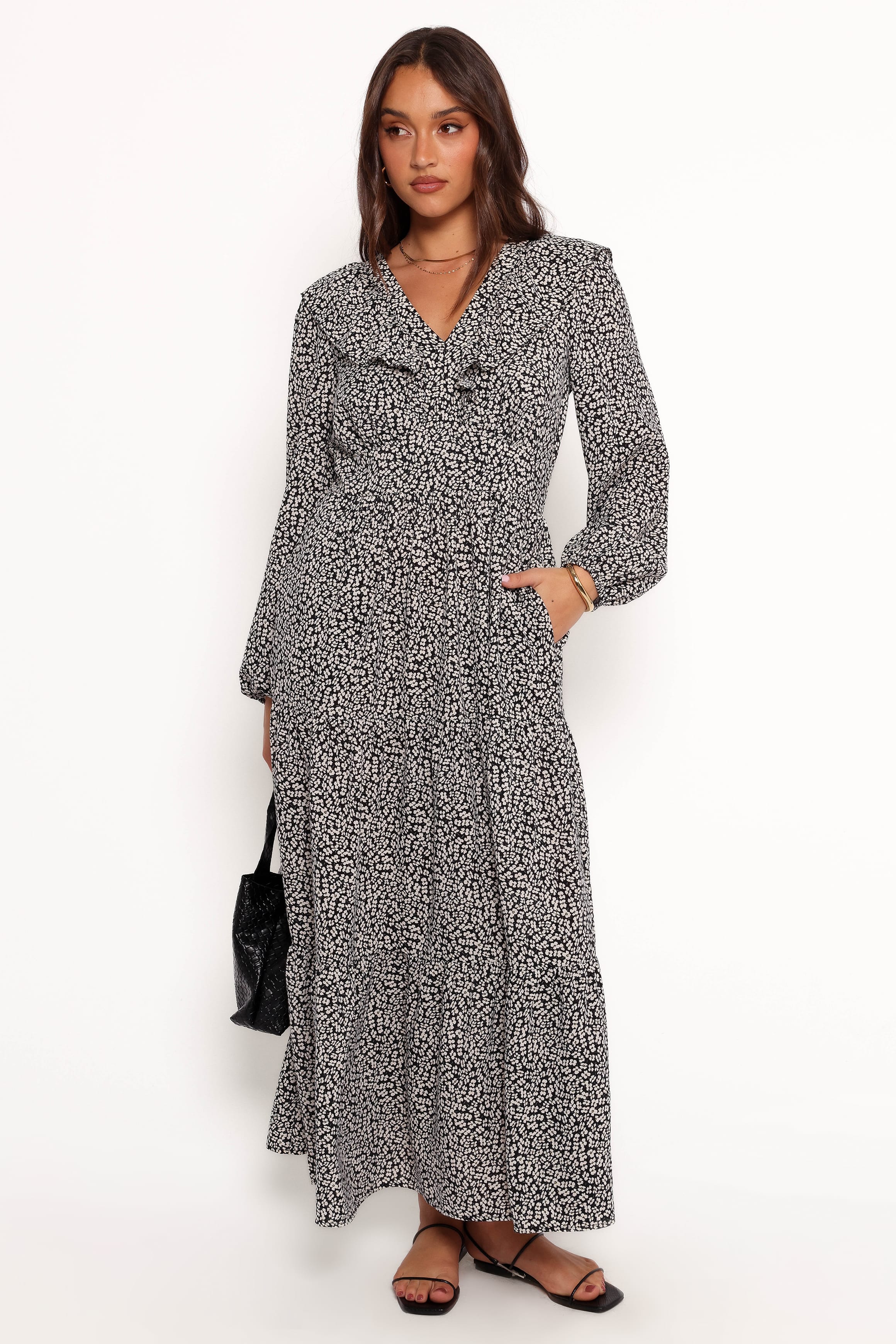 Sophie Long Sleeve Maxi Dress - Black/Ivory - Image 3