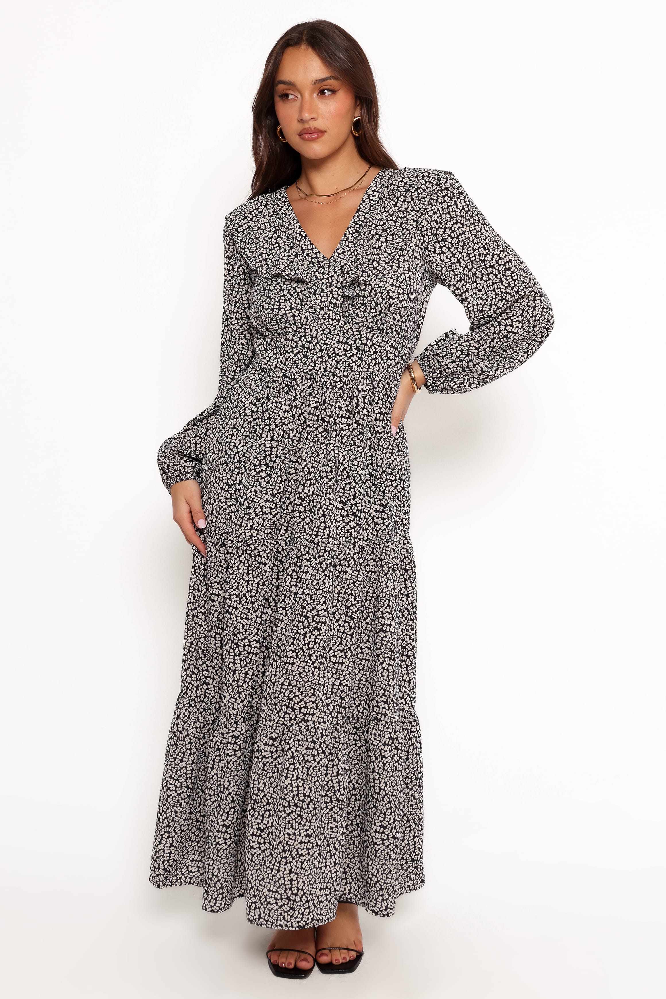 Sophie Long Sleeve Maxi Dress - Black/Ivory - Image 8