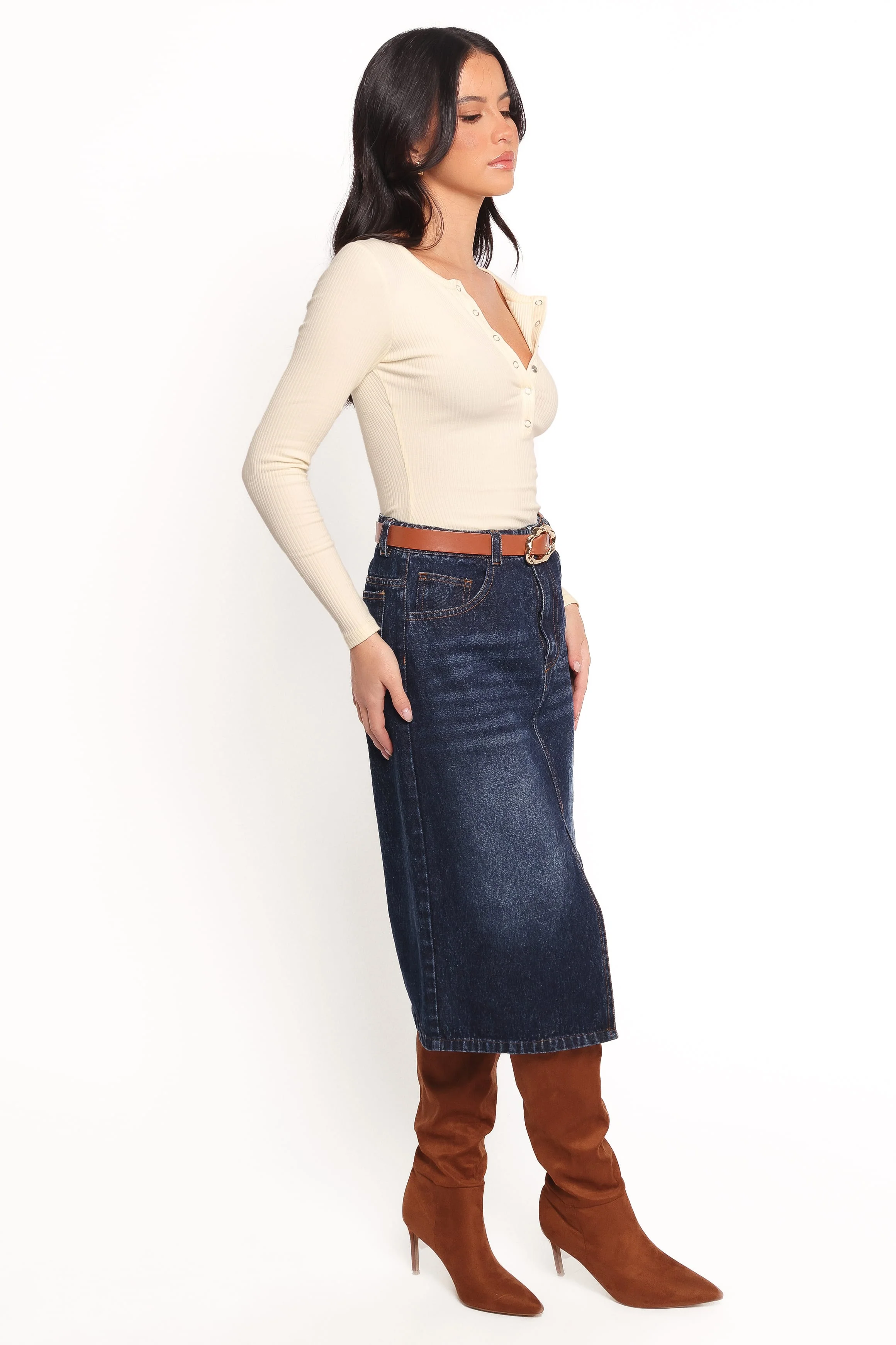Starcie Denim Midi Skirt - Medium Denim - Image 7