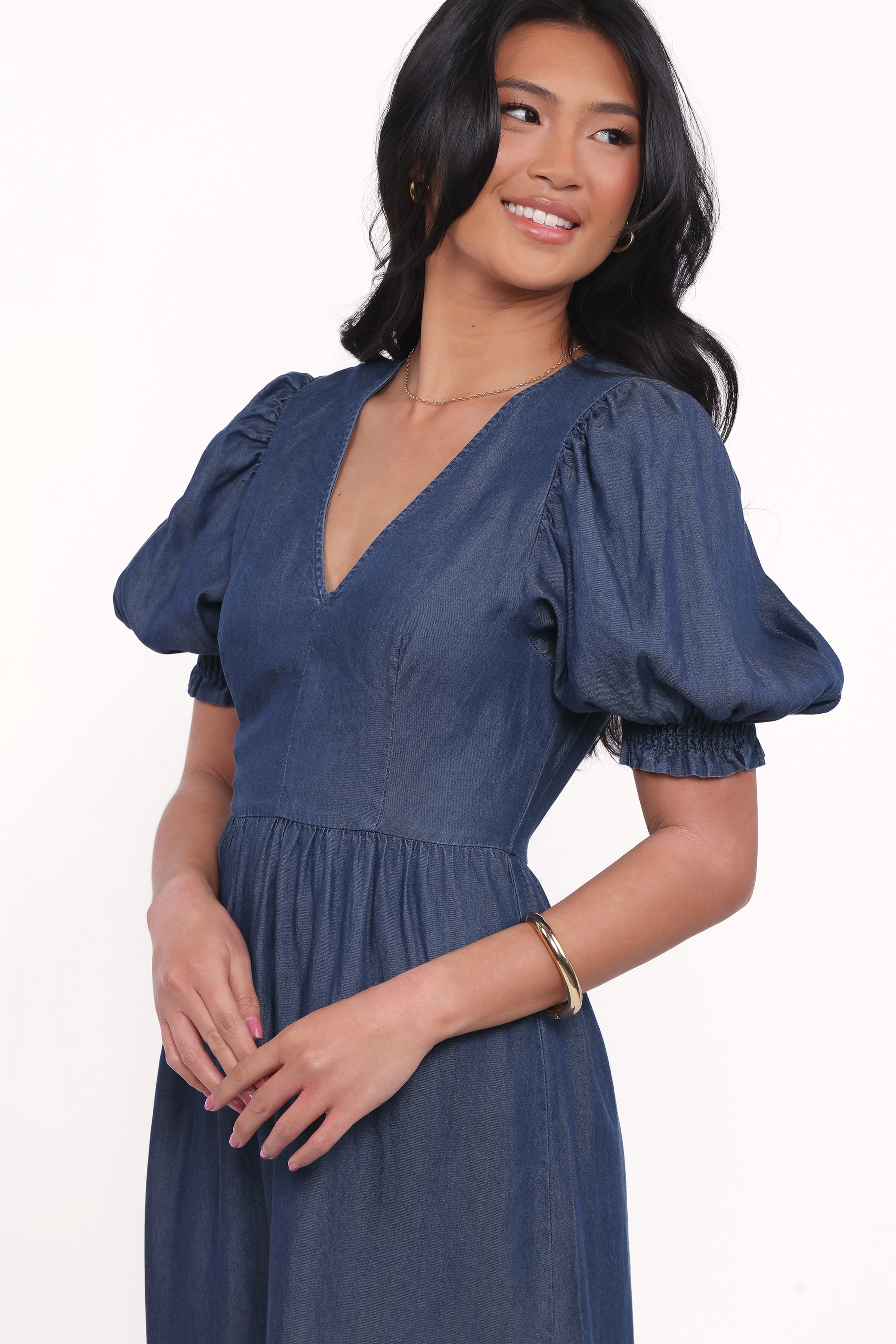 Steele Puff Sleeve Midi Dress - Dark Denim - Image 3