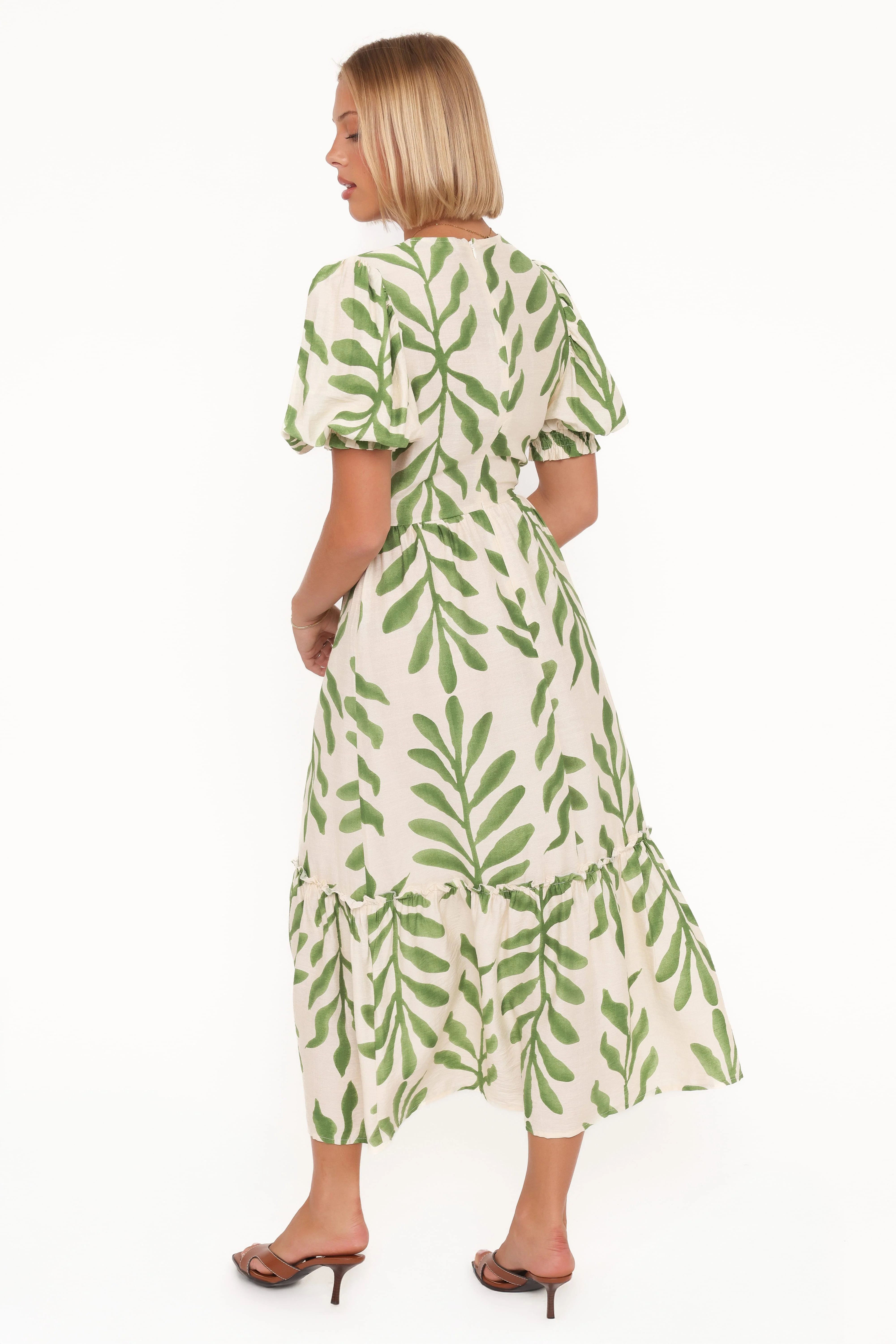 Steele Puff Sleeve Midi Dress - Green Palm - Image 4