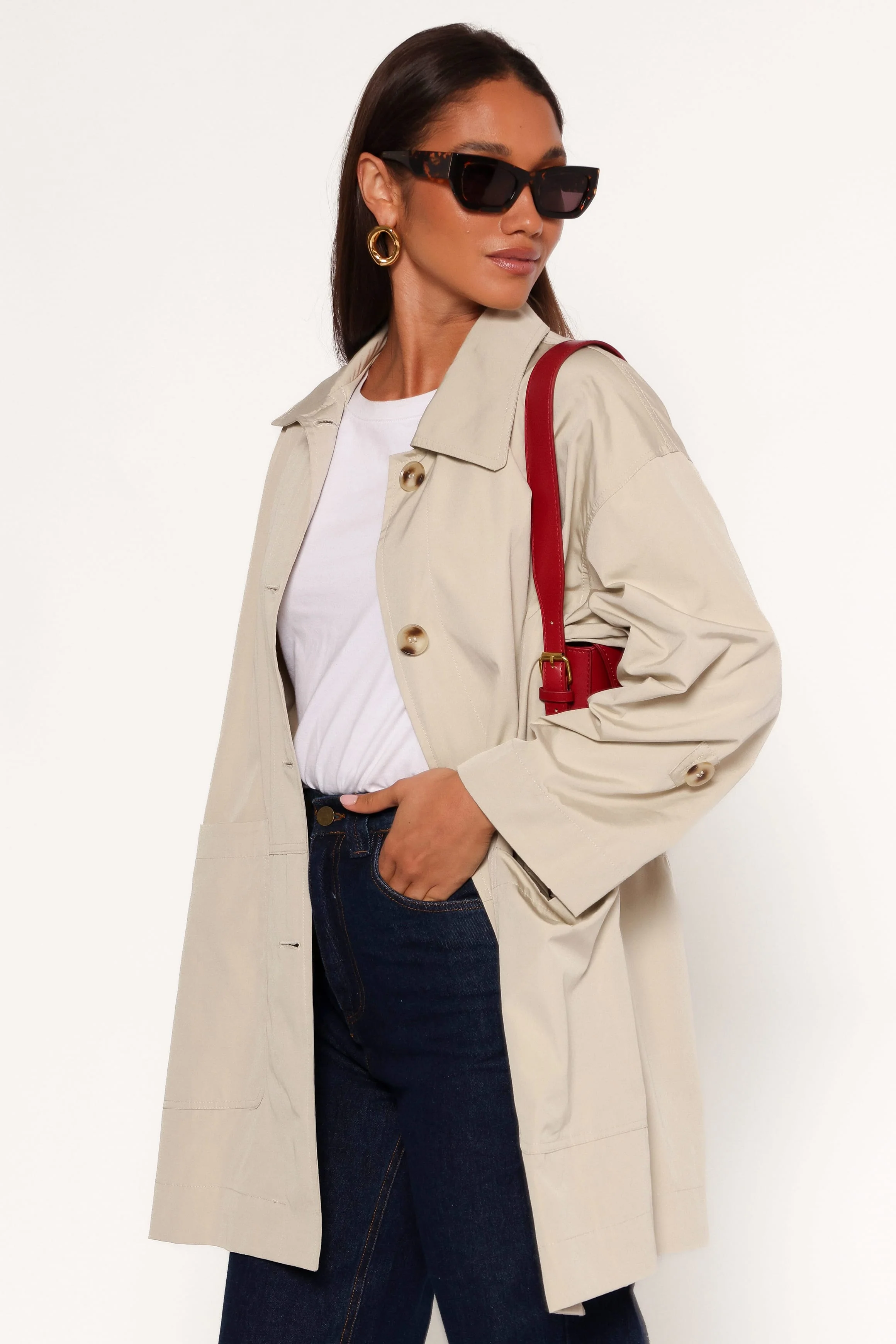 Stella Button Front Collar Jacket - Taupe - Image 2