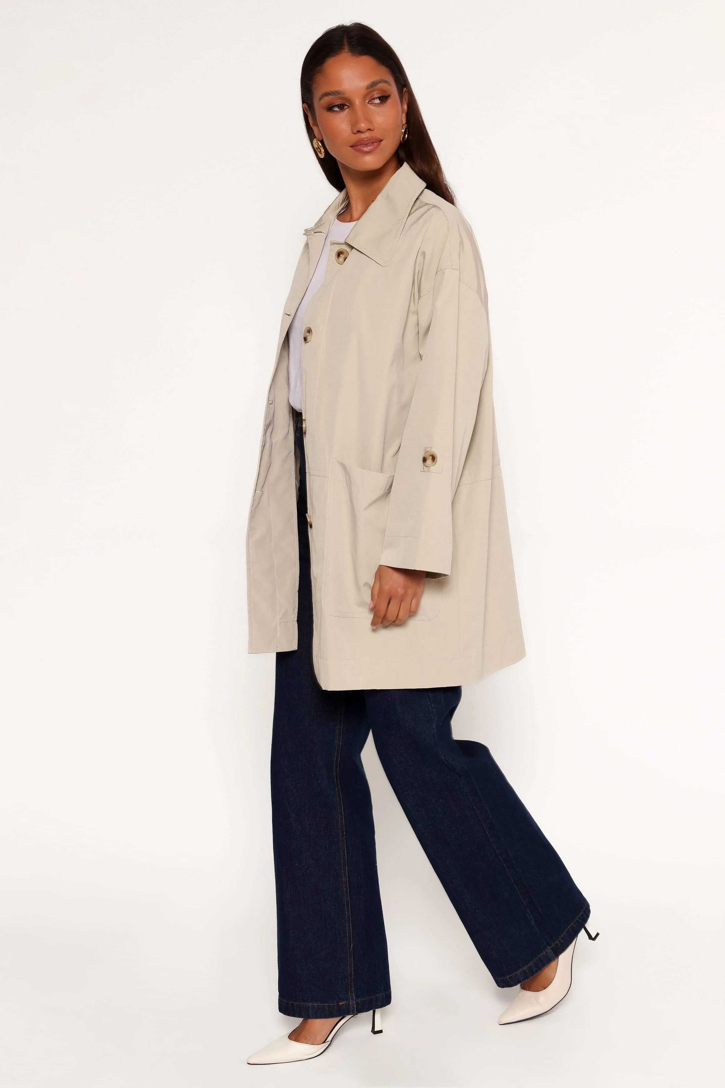 Stella Button Front Collar Jacket - Taupe - Image 4