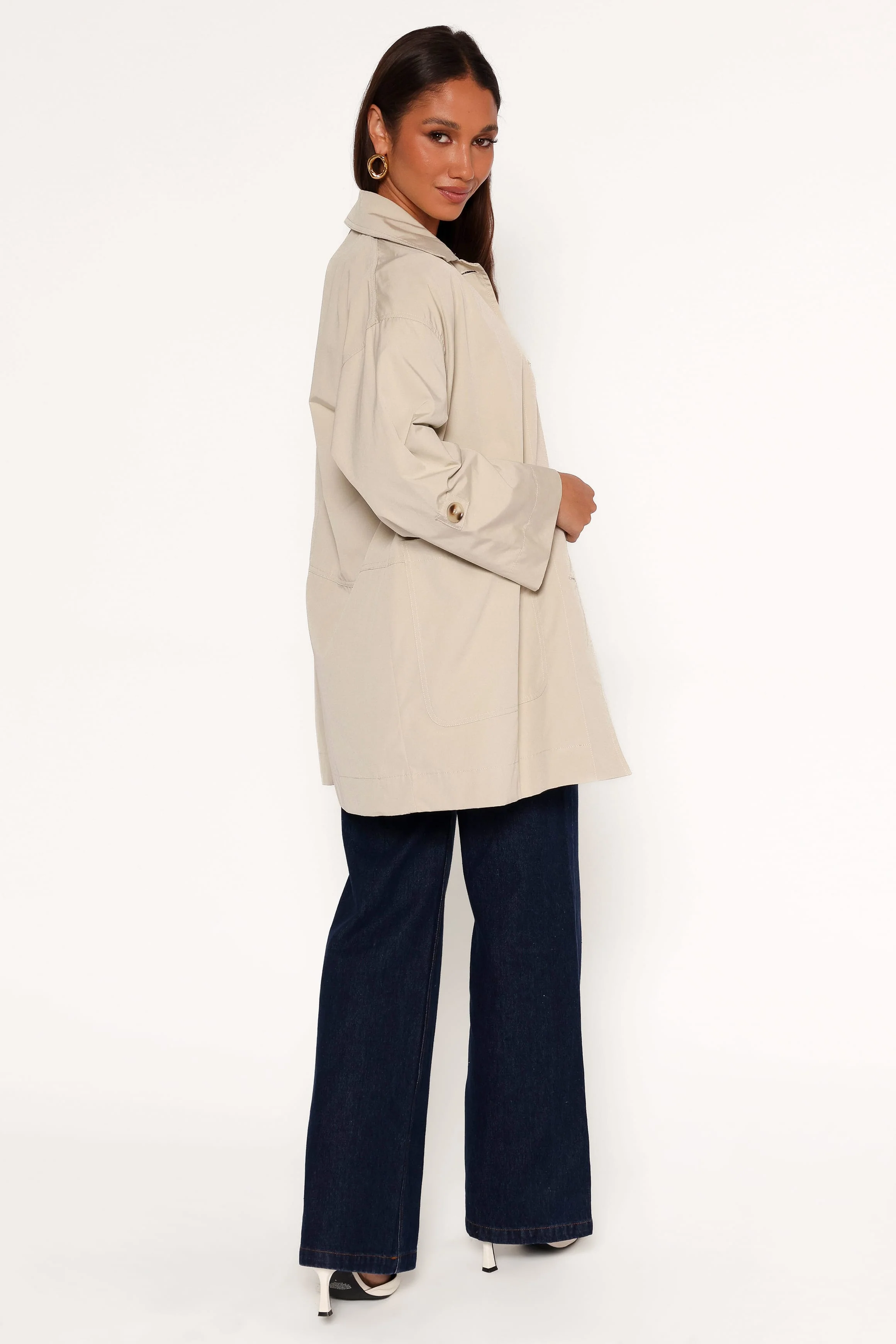 Stella Button Front Collar Jacket - Taupe - Image 5