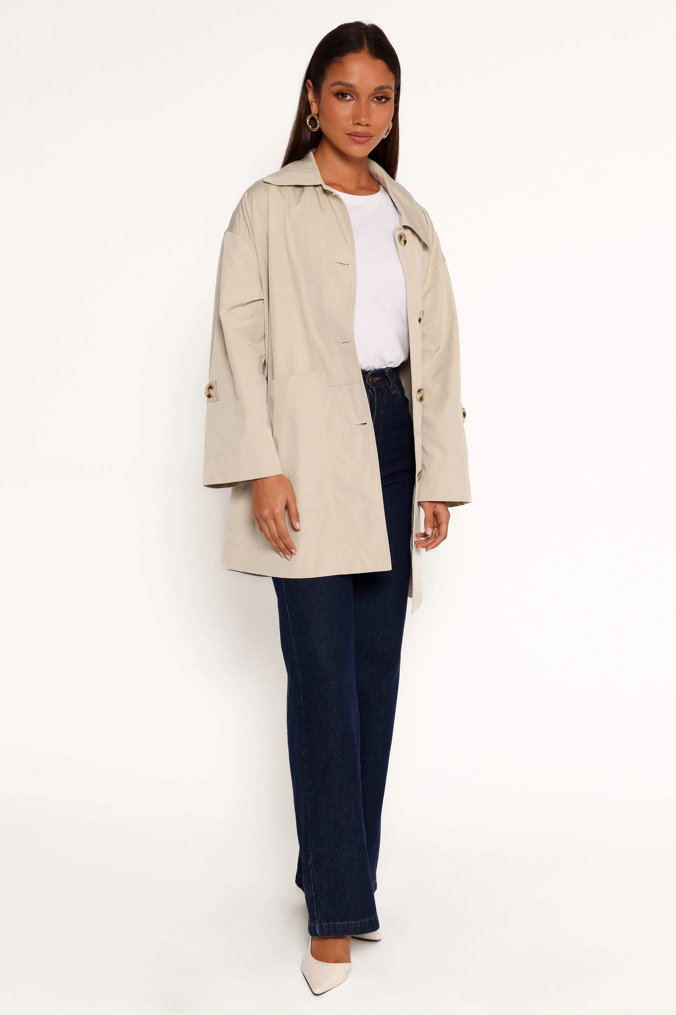 Stella Button Front Collar Jacket - Taupe - Image 6
