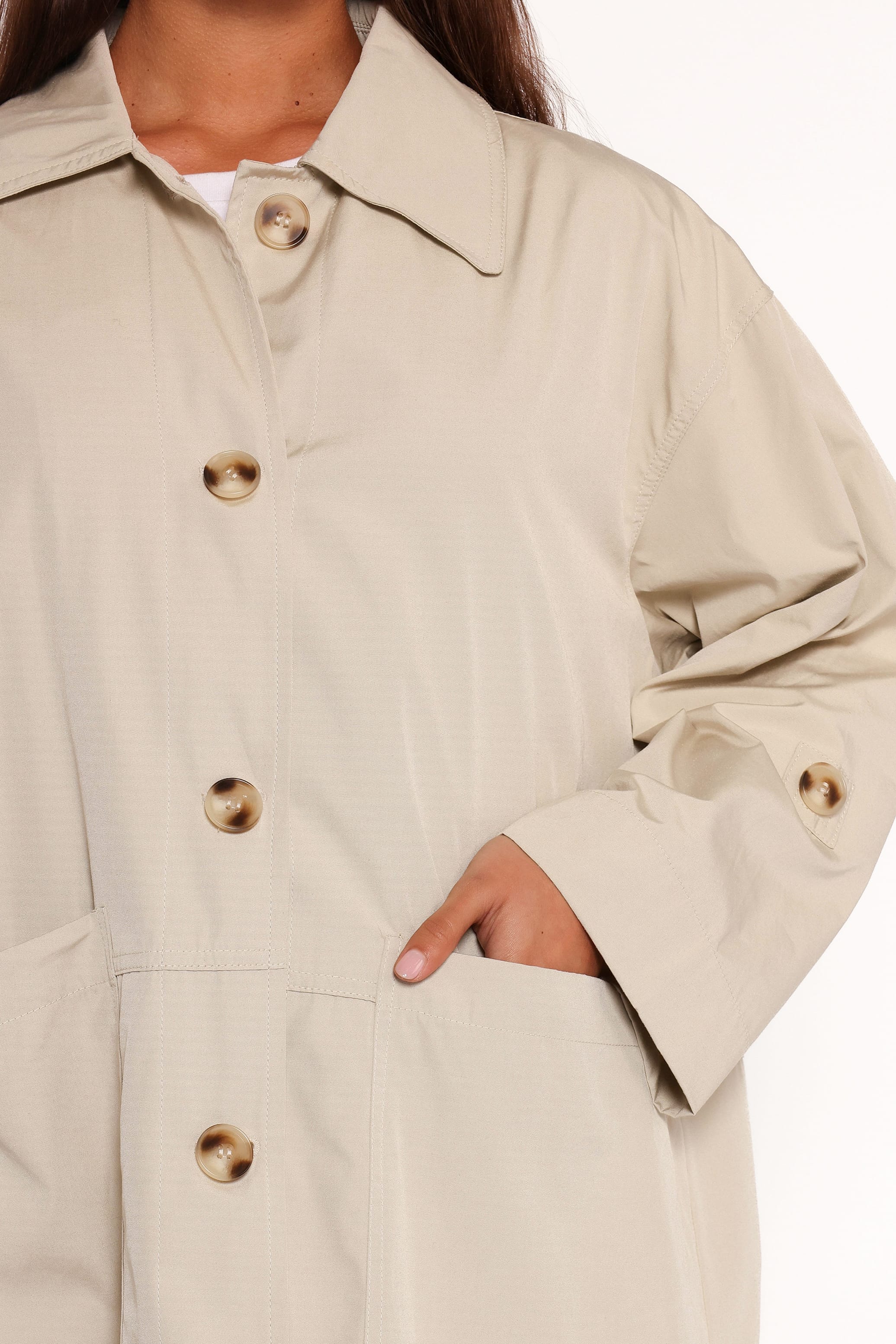 Stella Button Front Collar Jacket - Taupe - Image 7