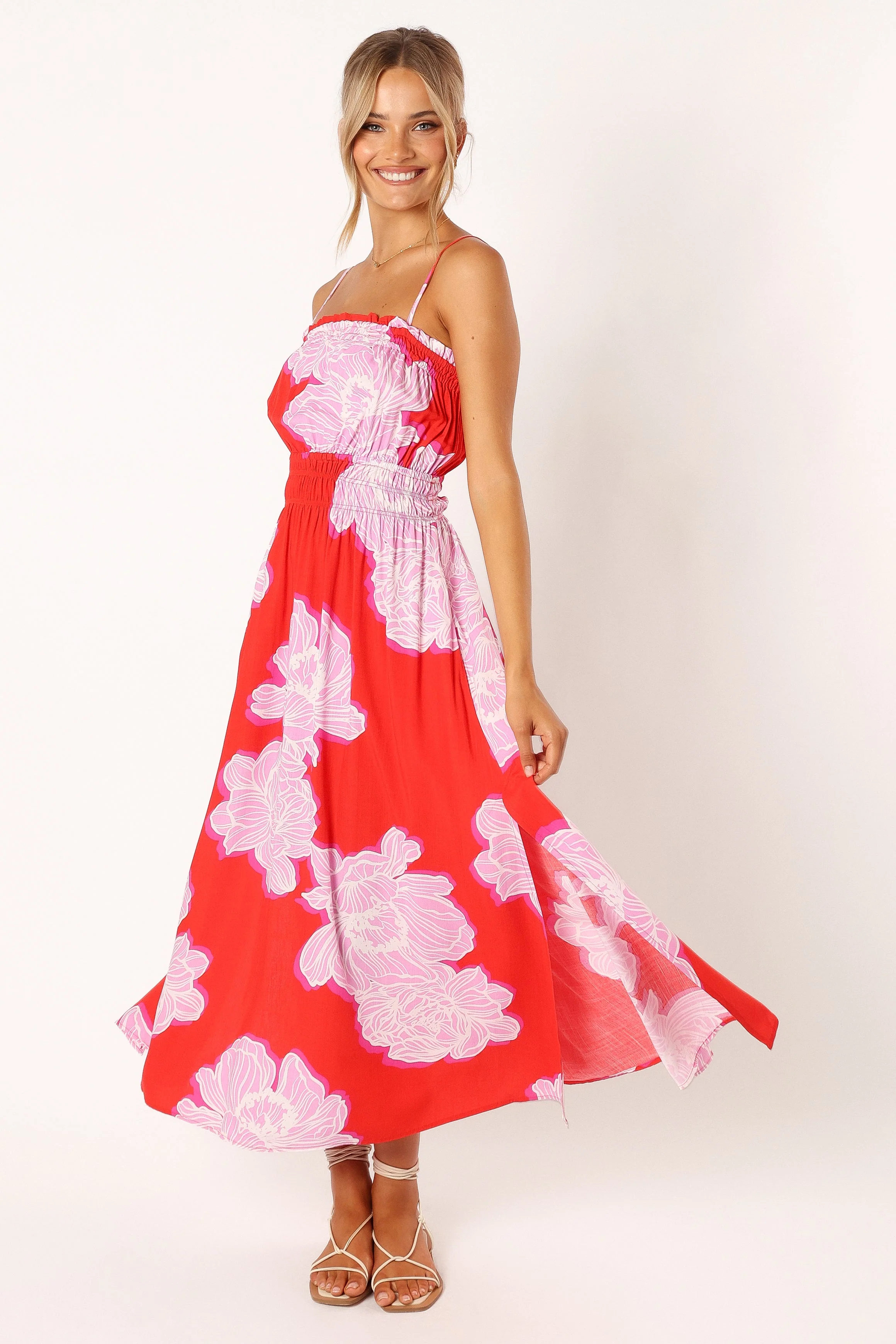 Sybel Midi Dress - Red Pink Floral - Image 4