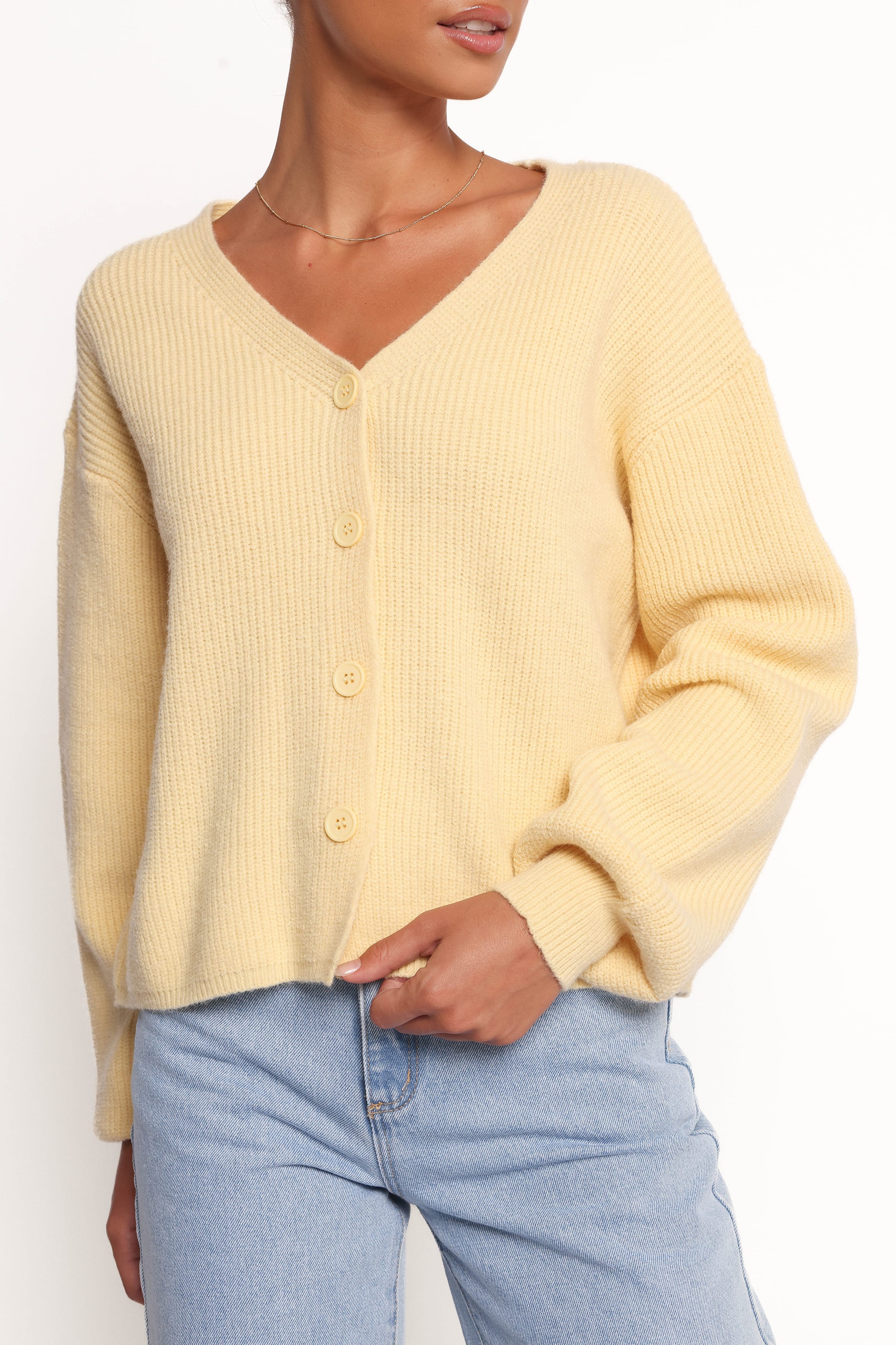 Sybil Button Front Cardigan - Butter Yellow - Image 2
