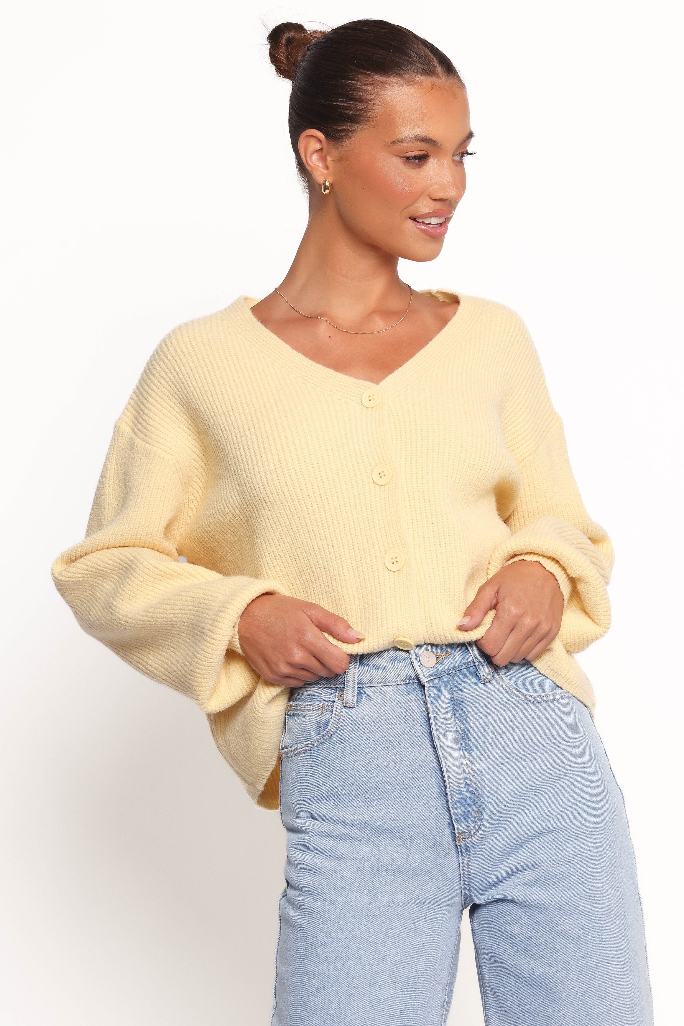 Sybil Button Front Cardigan - Butter Yellow - Image 3