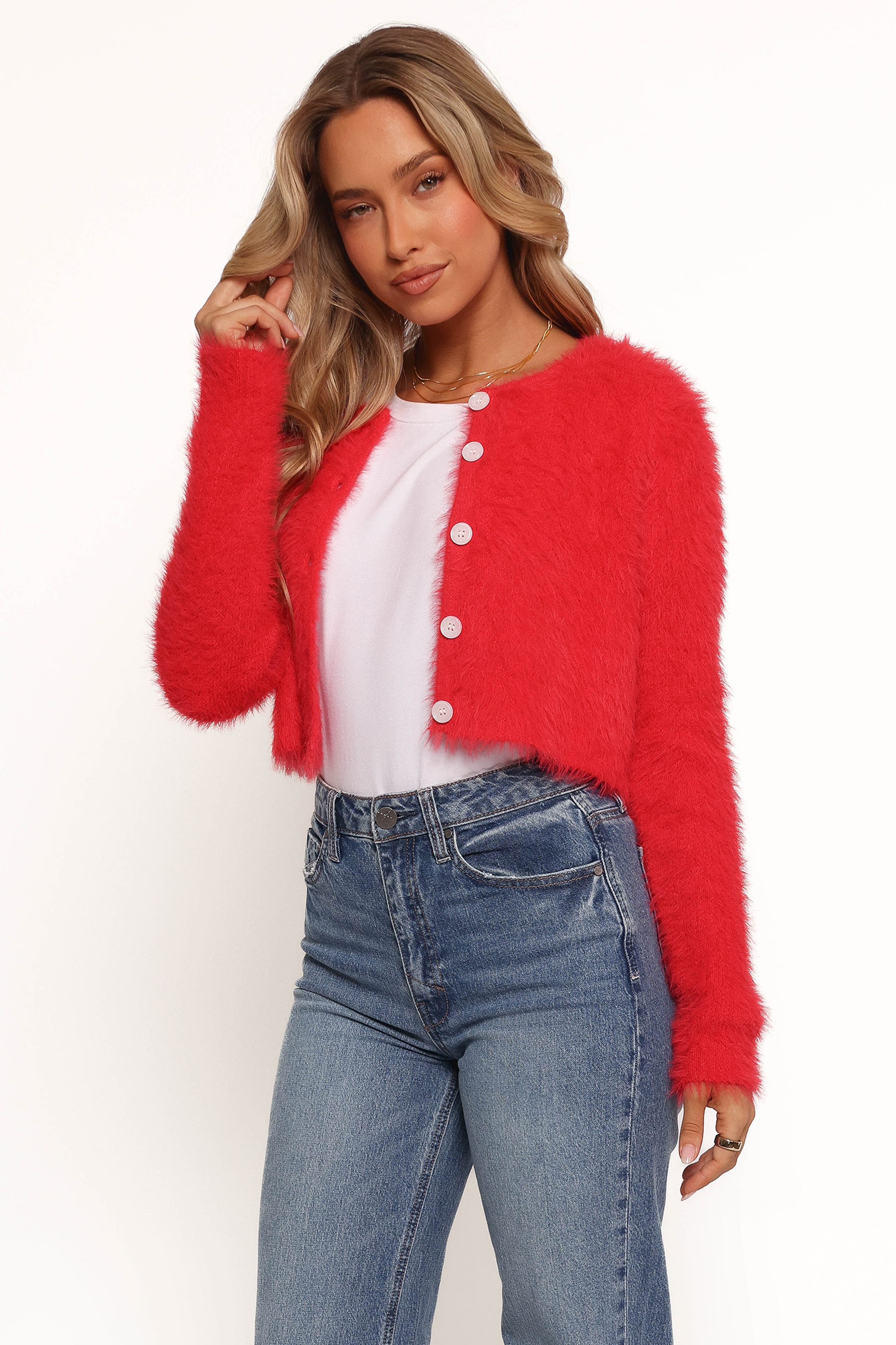 Tavan Crop Button Front Cardigan - Red - Image 4