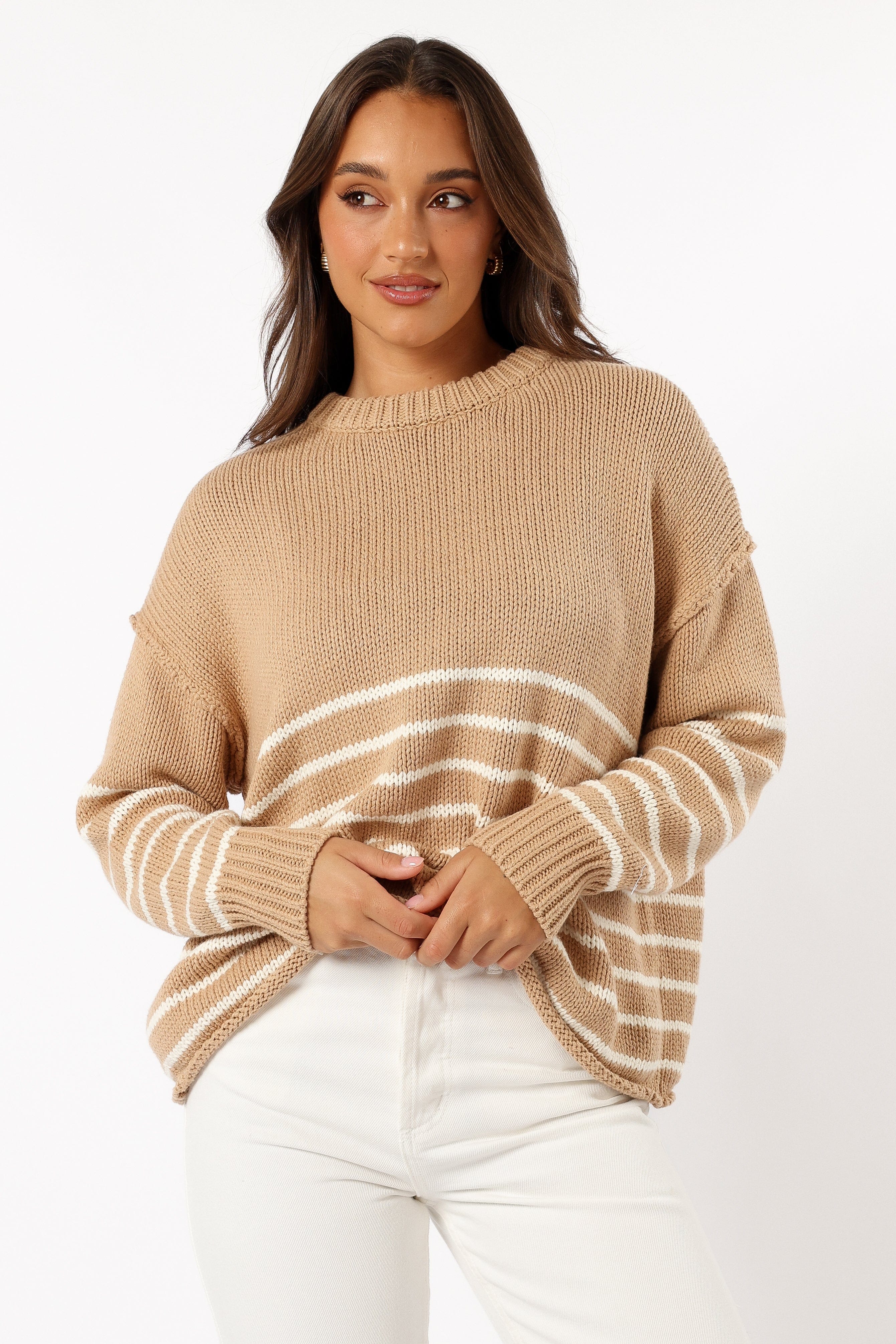 Tenzie Stripe Knit Sweater - Mocha Cream - Image 9
