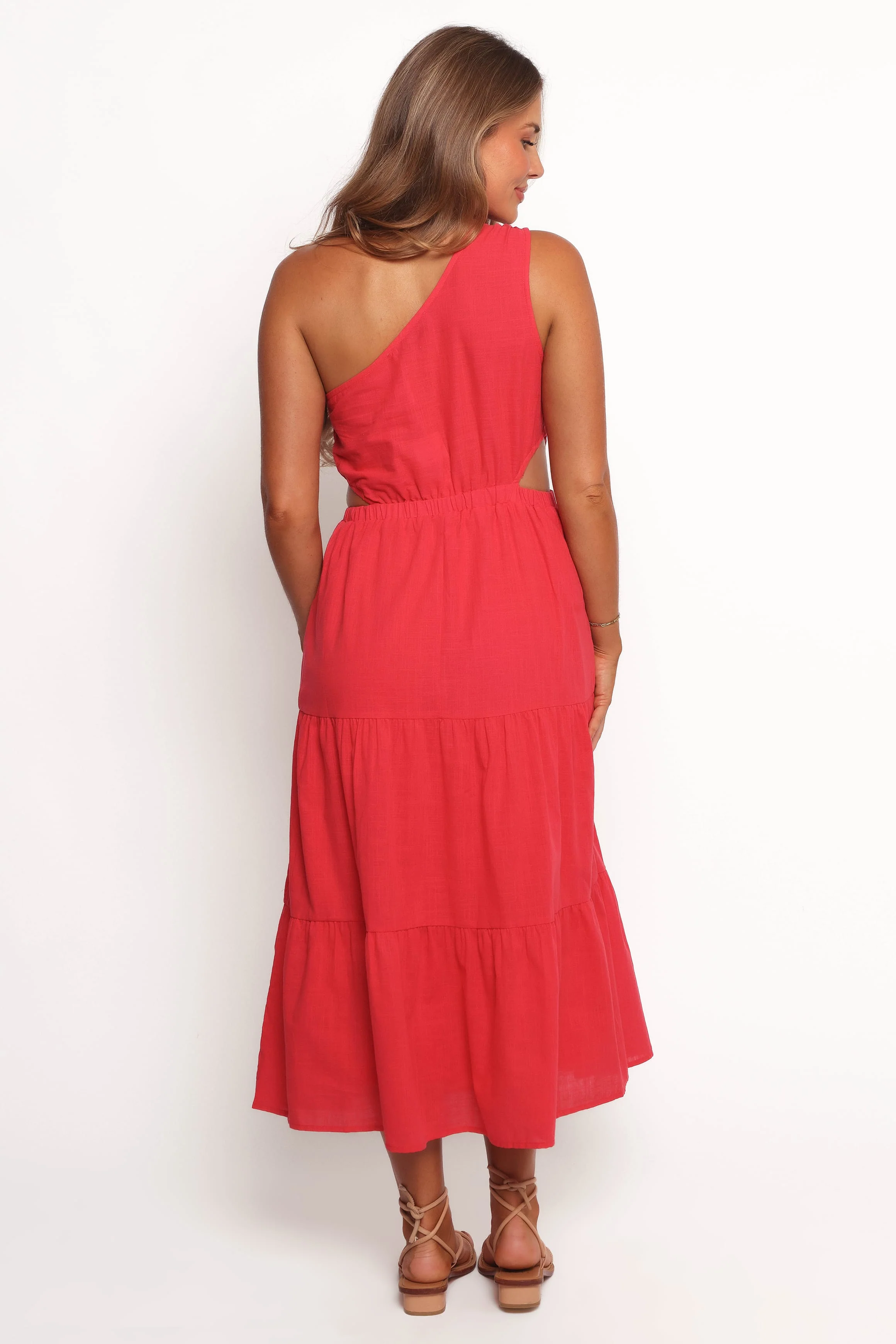 Teresa One Shoulder Midi Dress - Red - Image 4