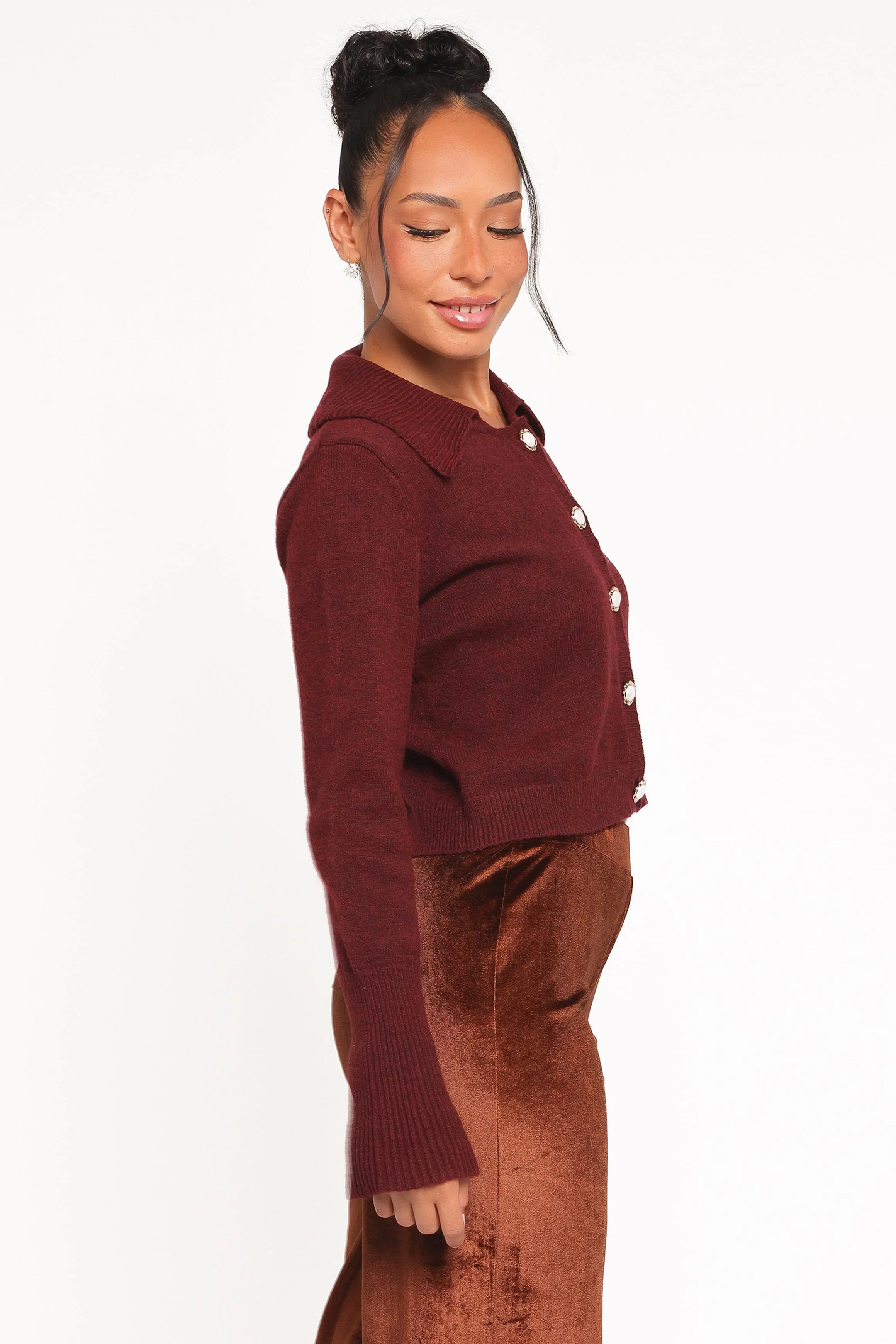 Thelma Trumpet Sleeve Cardigan - Cabernet - Image 4
