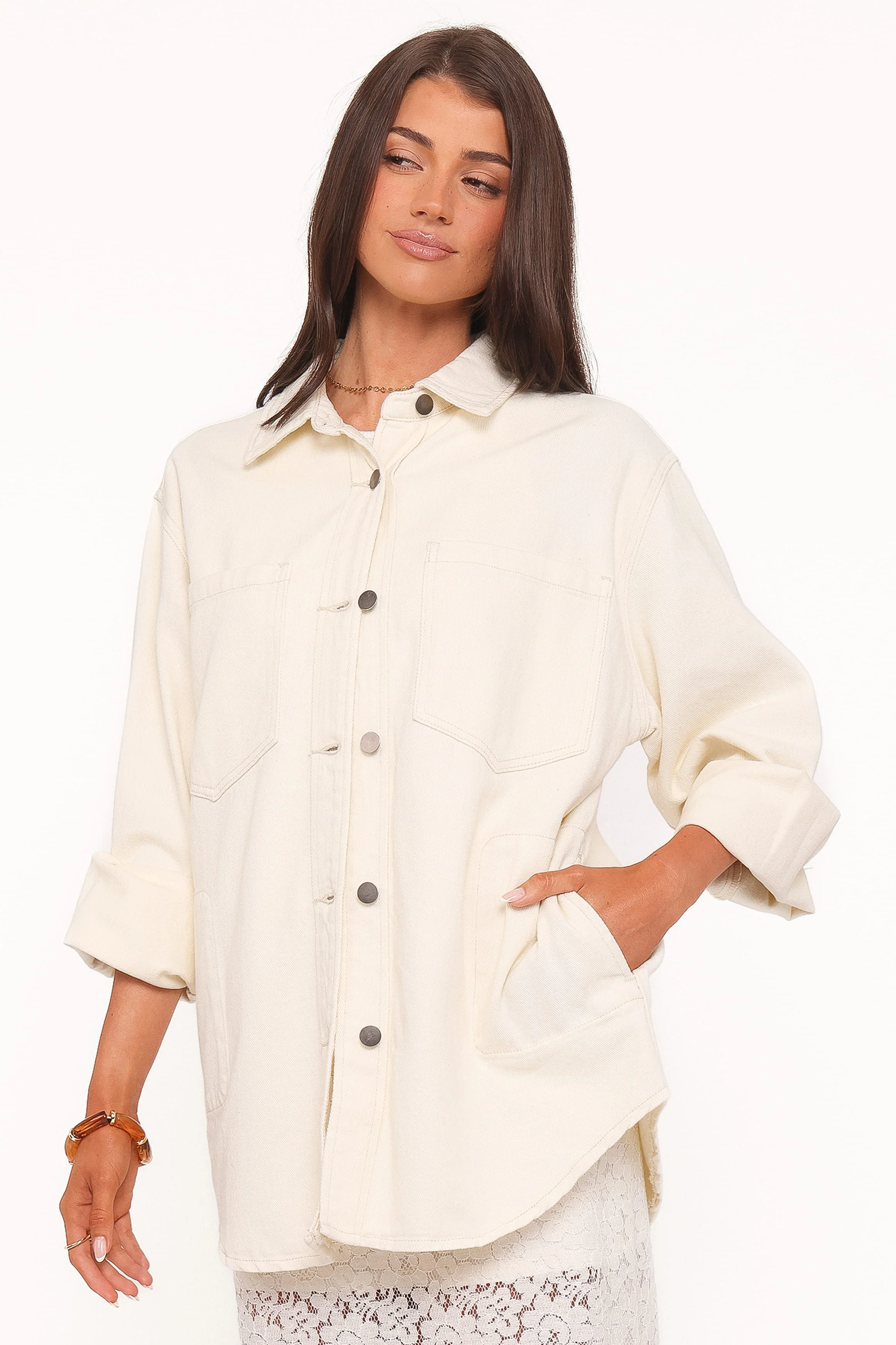 Toto Denim Shacket - Ivory - Image 4