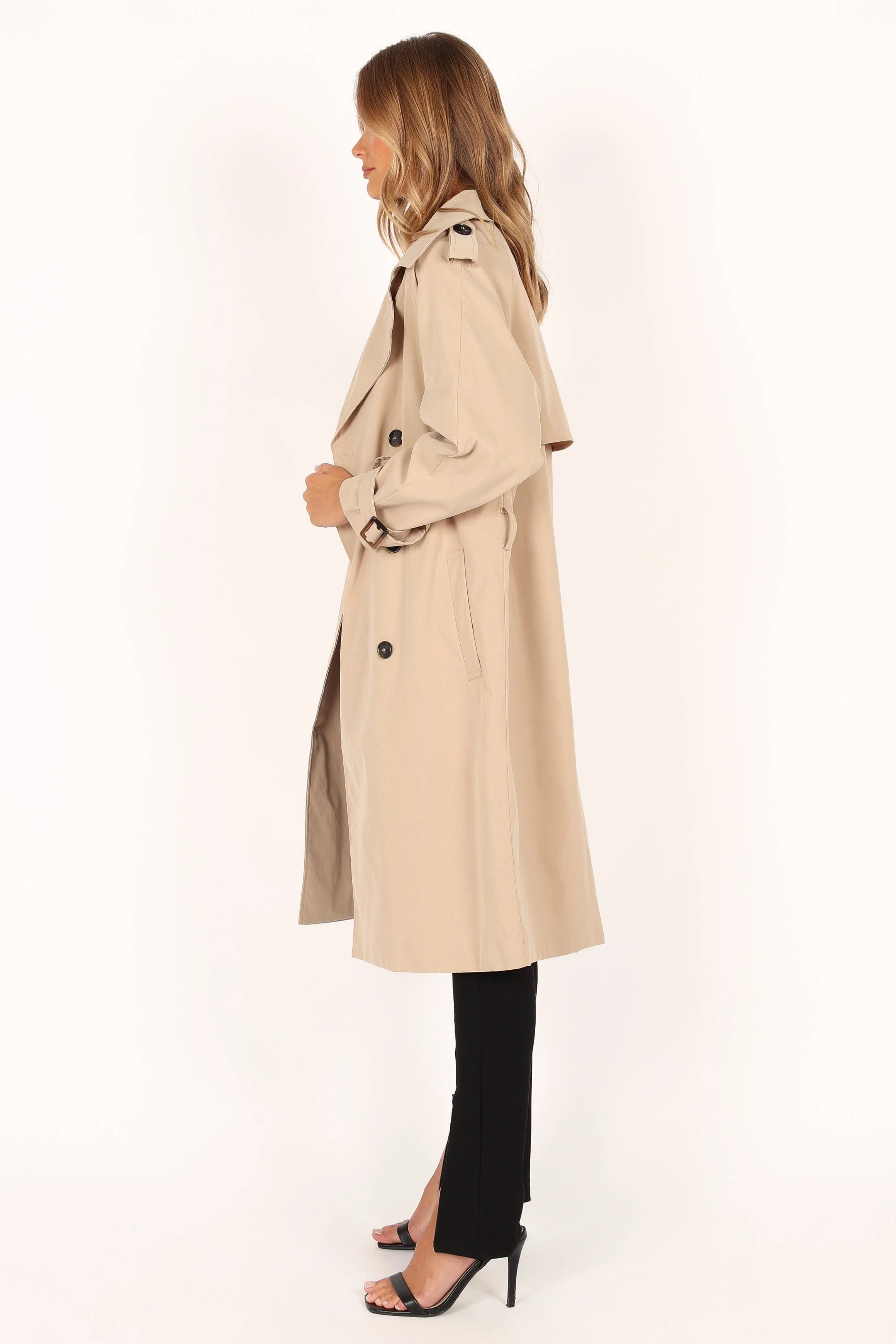 Trina Button Front Trench Coat - Beige - Image 9