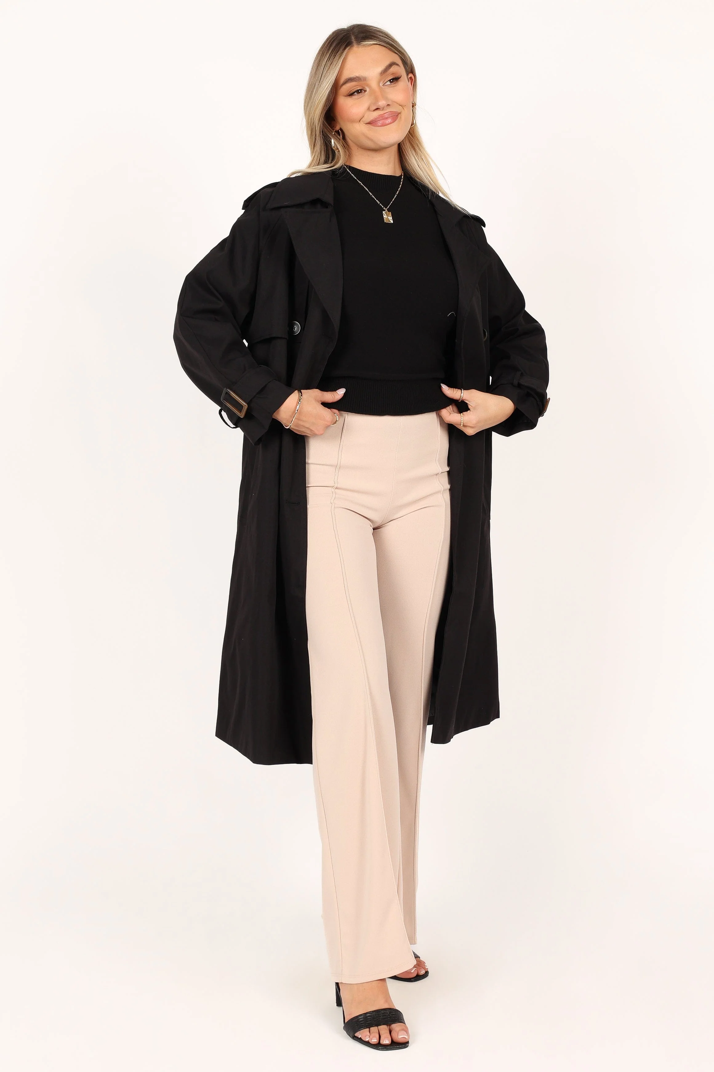 Trina Button Front Trench Coat - Black - Image 8