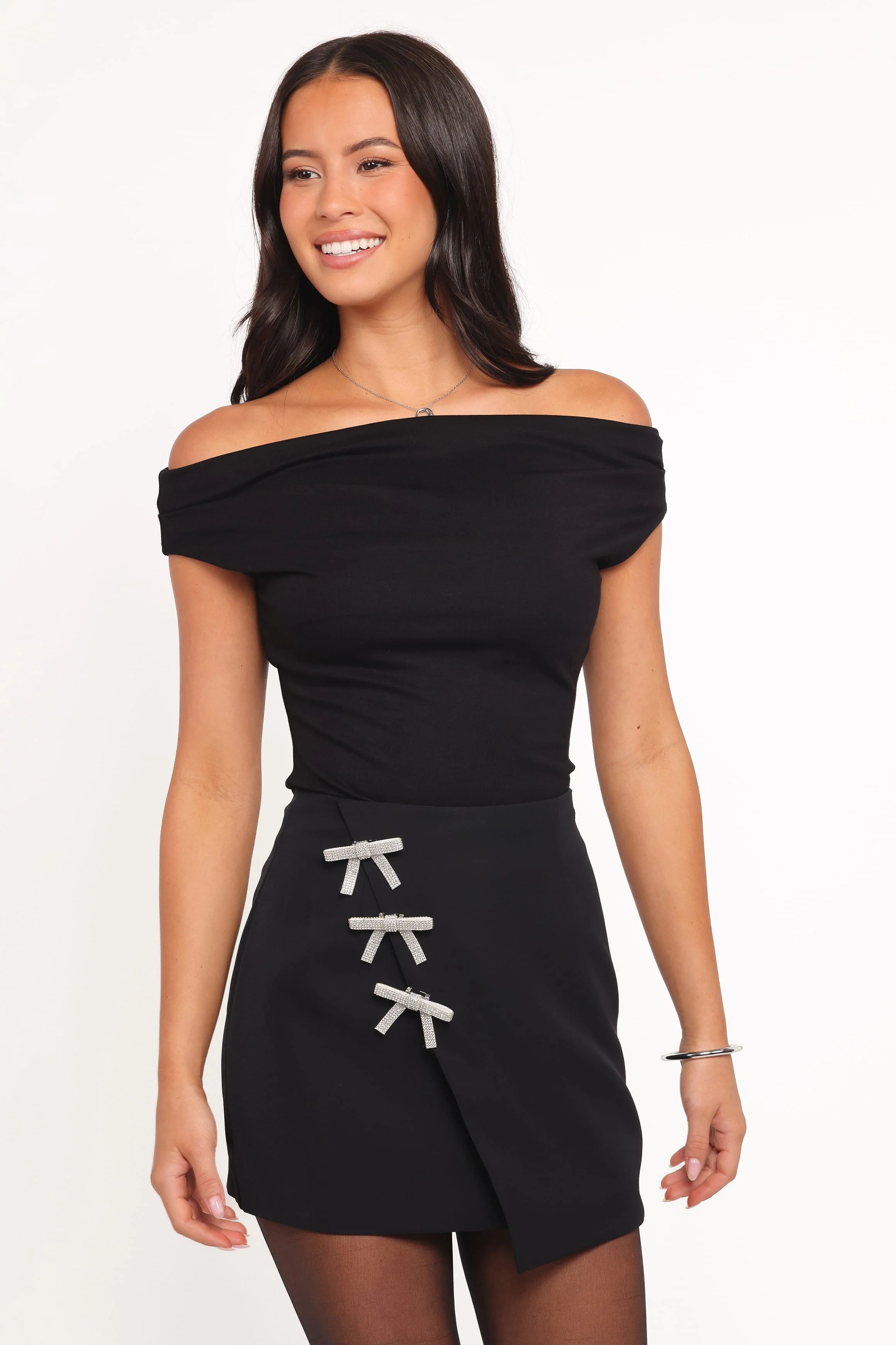 Tyra Mini Skirt With Embellished Bows - Black - Image 5