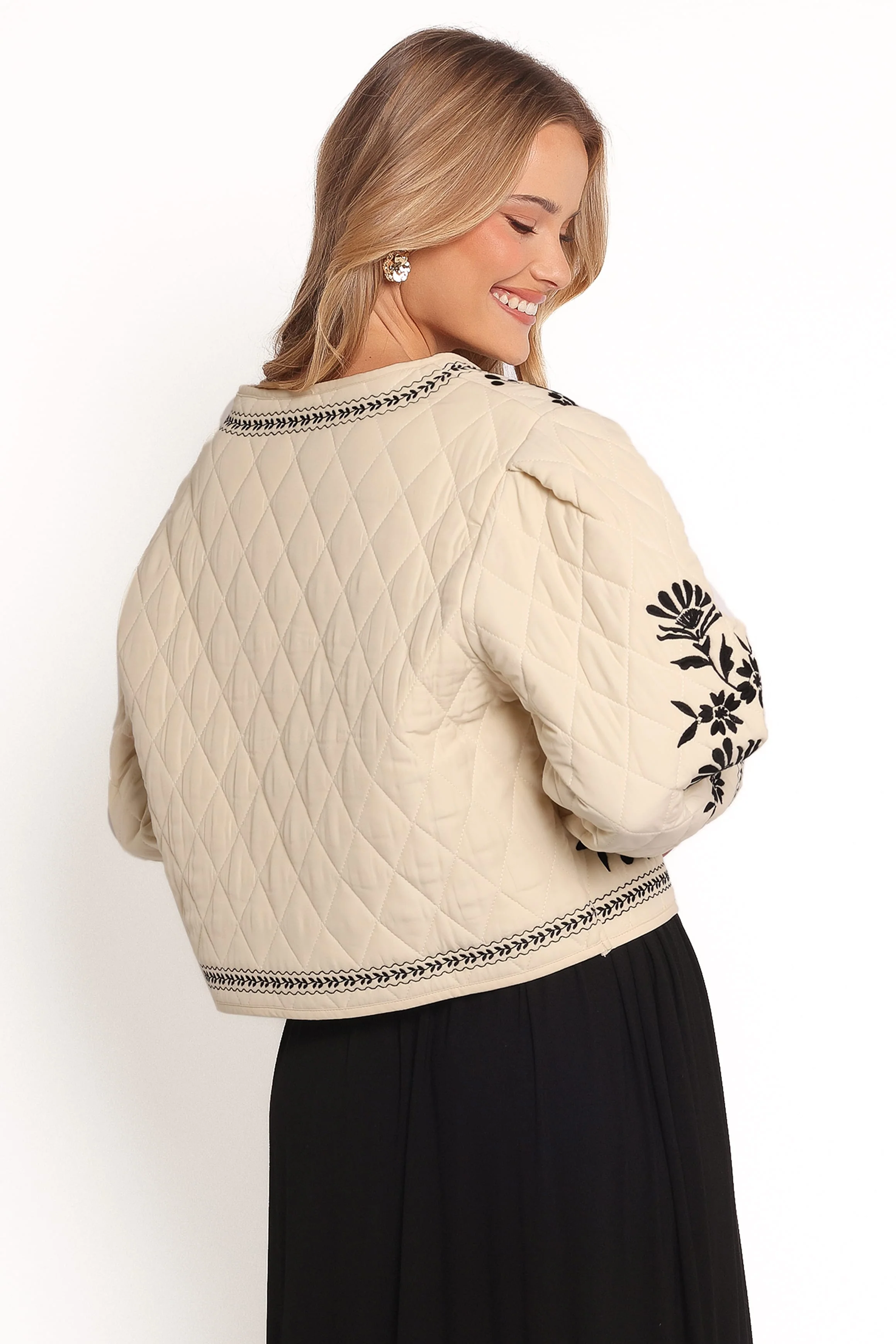 Vako Quilted Embroidered Jacket - Light Taupe - Image 4