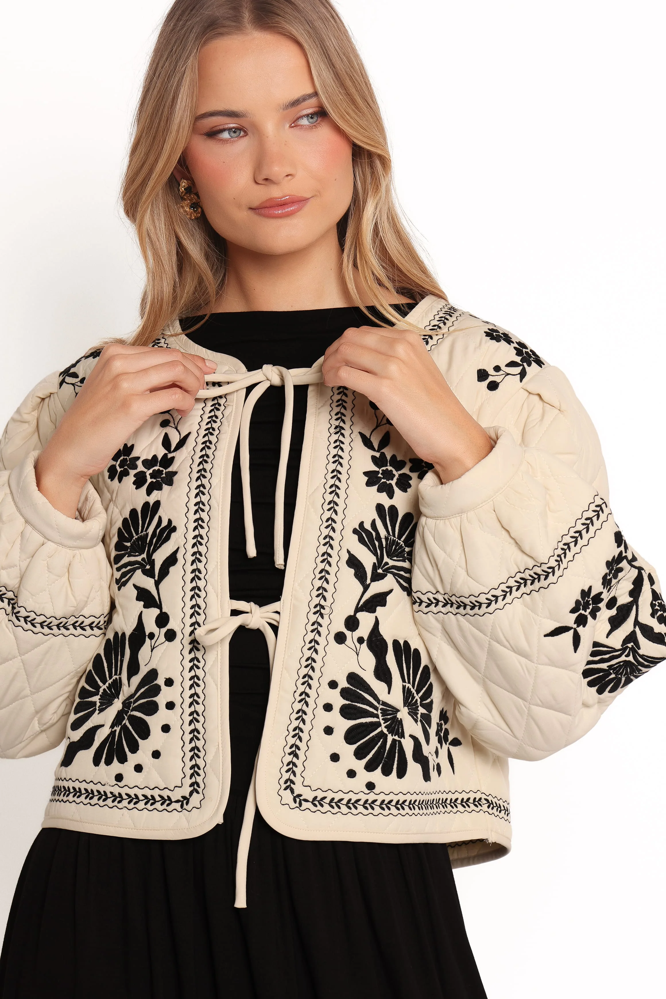 Vako Quilted Embroidered Jacket - Light Taupe - Image 6
