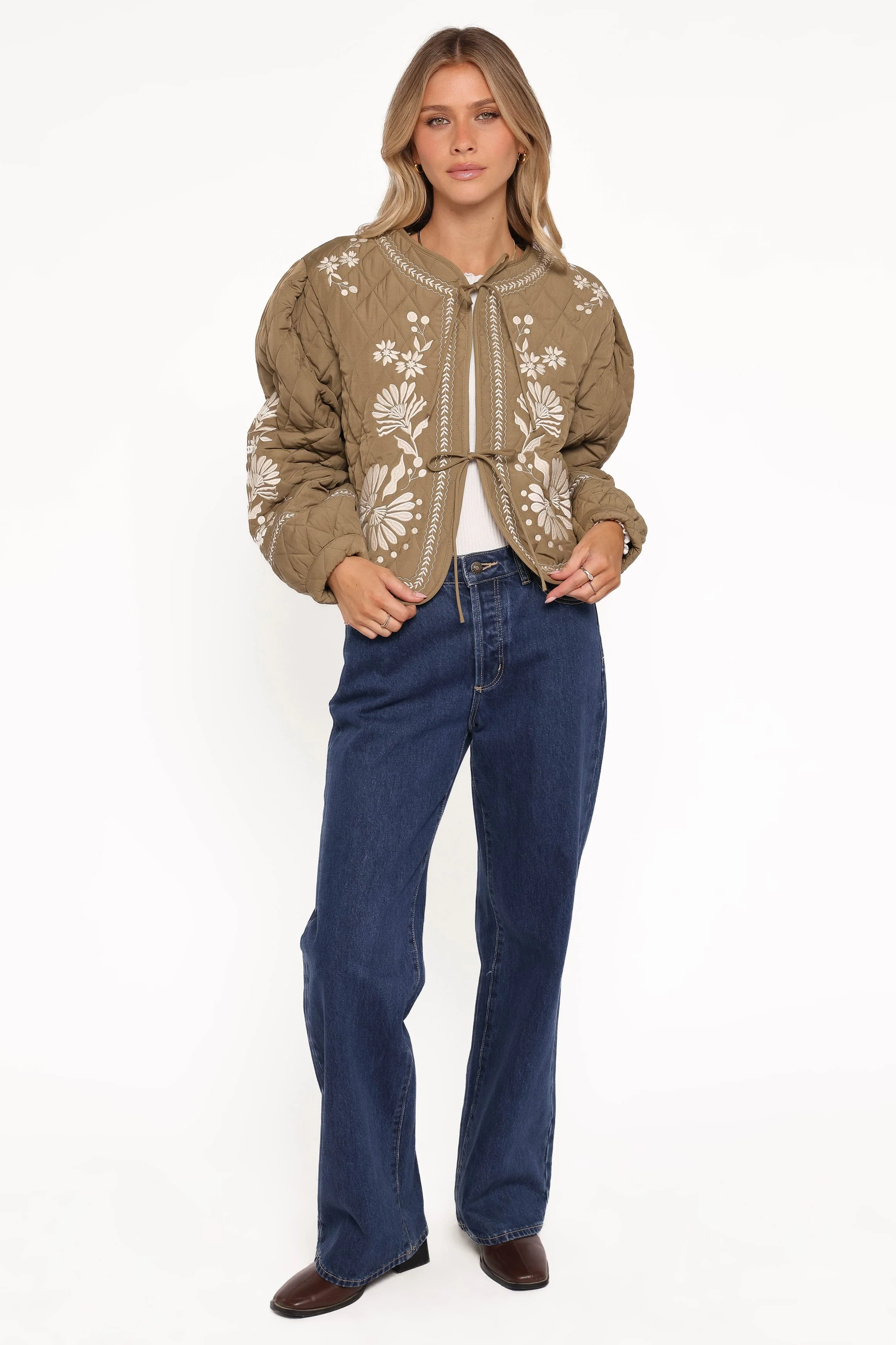 Vako Quilted Embroidered Jacket - Olive - Image 6