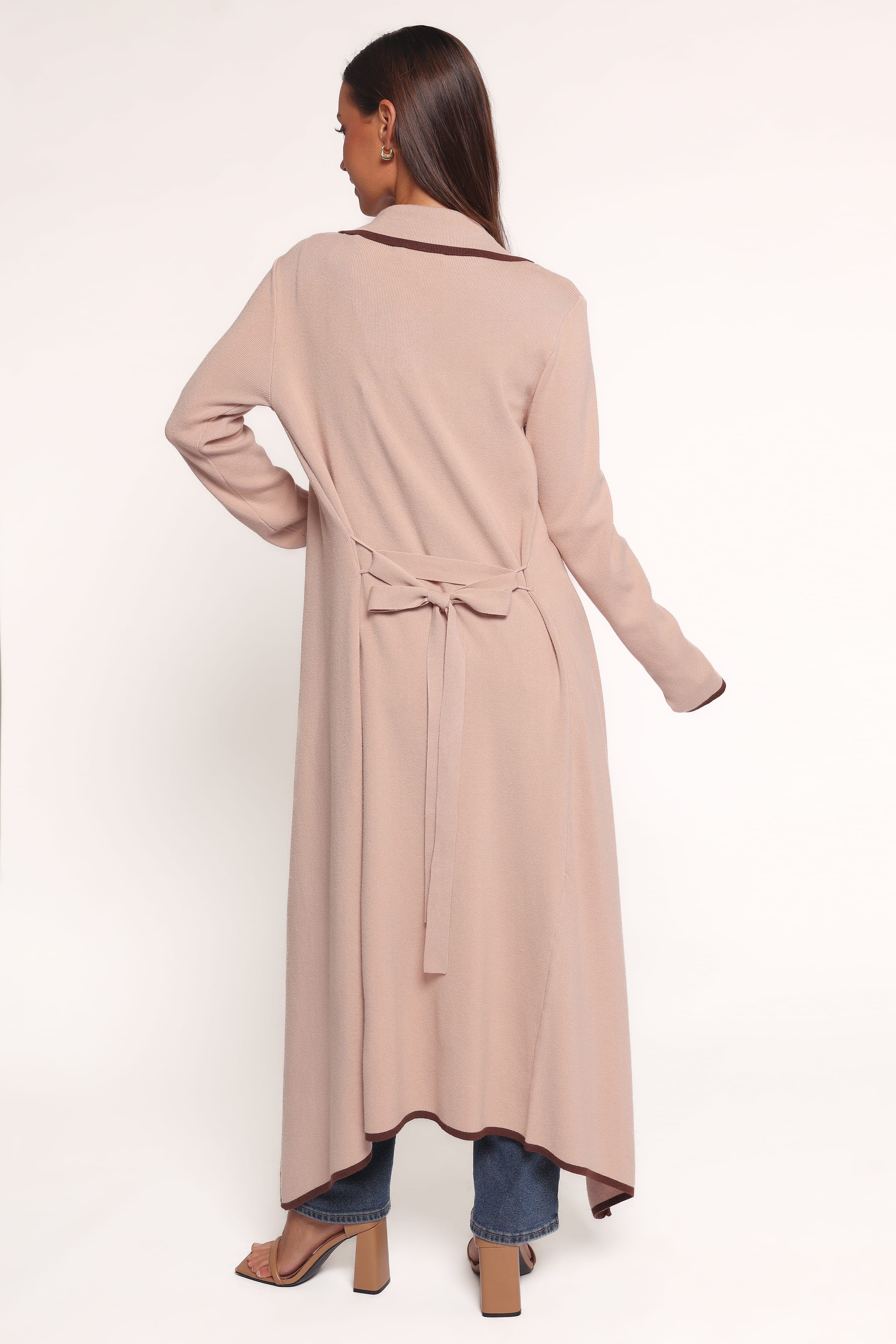Vallis Contrast Trim Long Cardigan - Beige - Image 4