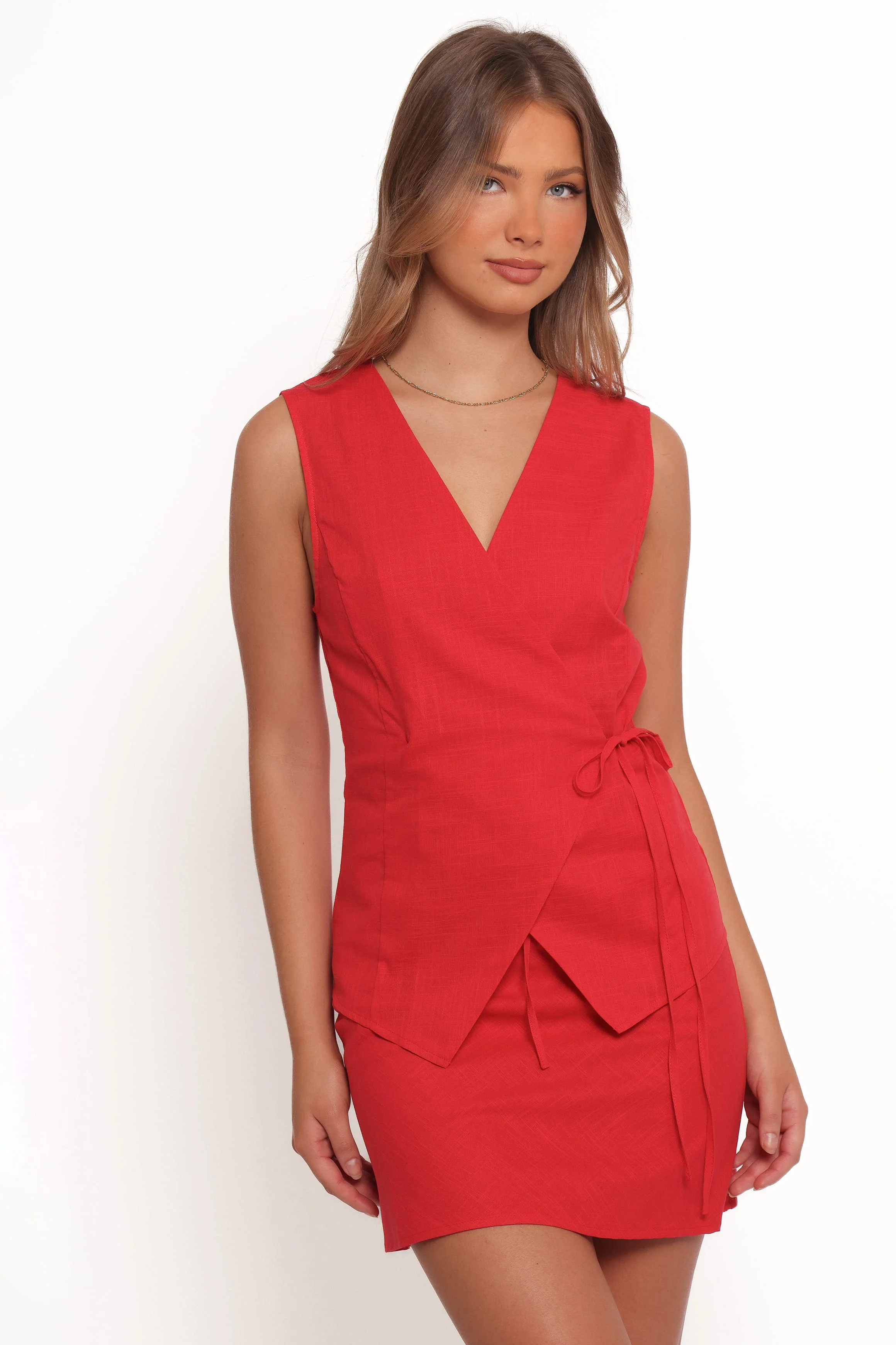 Vanni Wrap Front Linen Top - Red - Image 3