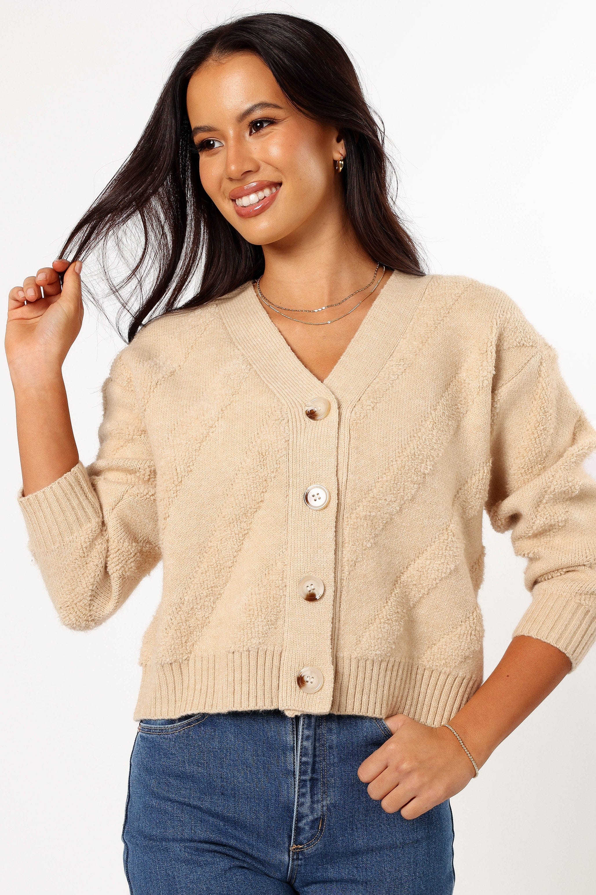 Veda Stripe Cardigan - Beige - Image 8