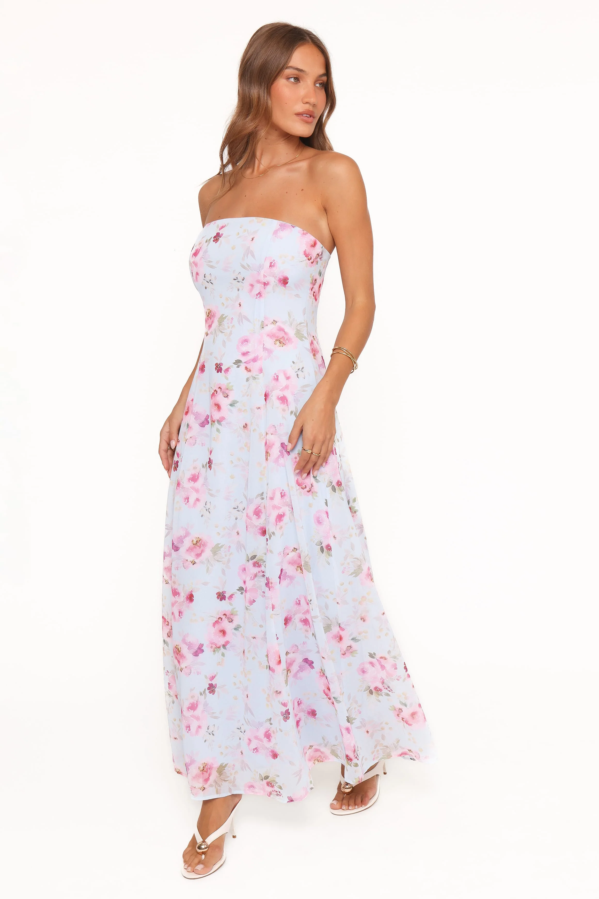 Vegas Strapless Maxi Dress - Blue Floral - Image 3