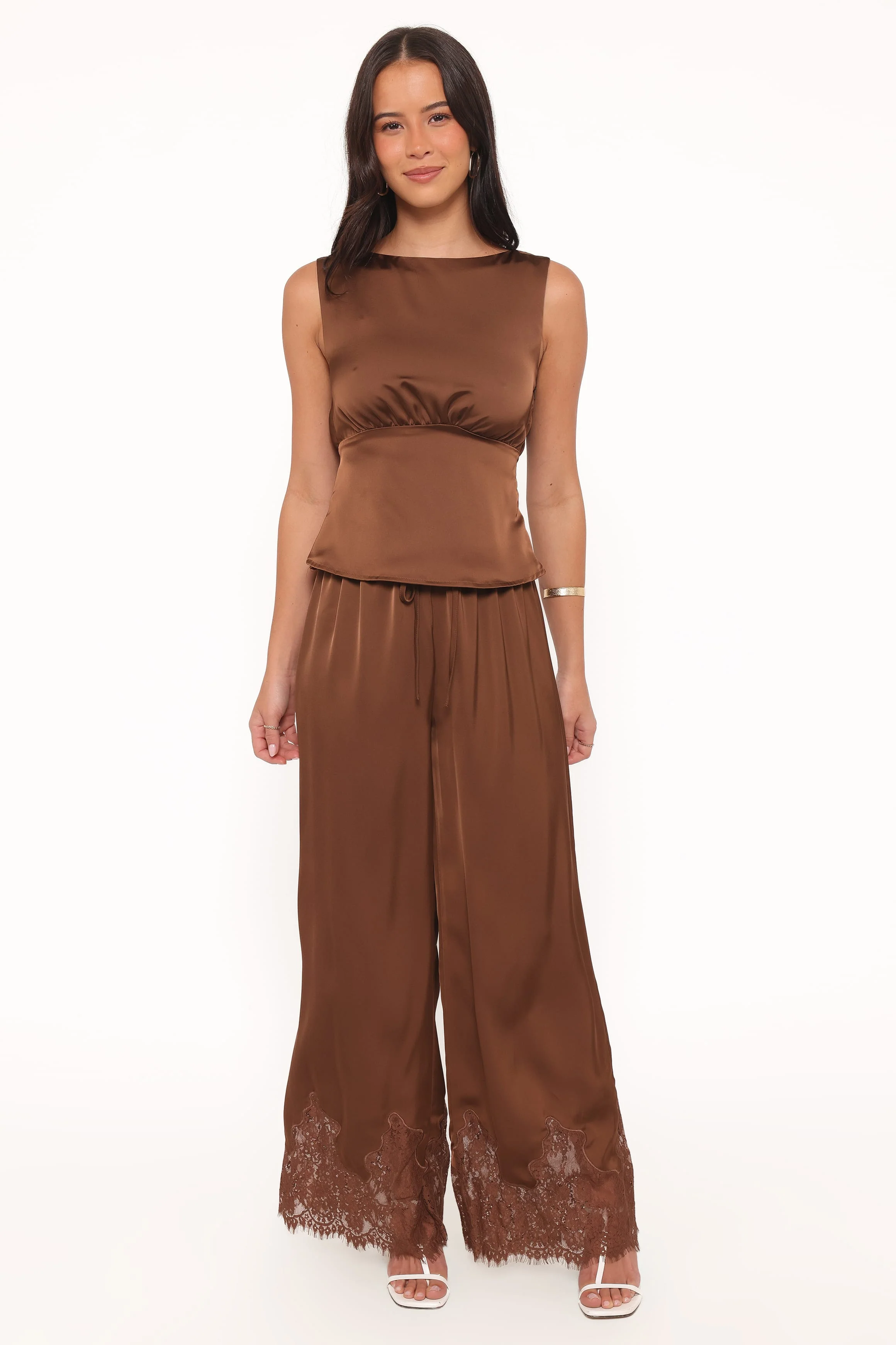 Viola Drawstring Wide Leg Pant - Chocolate - Image 2