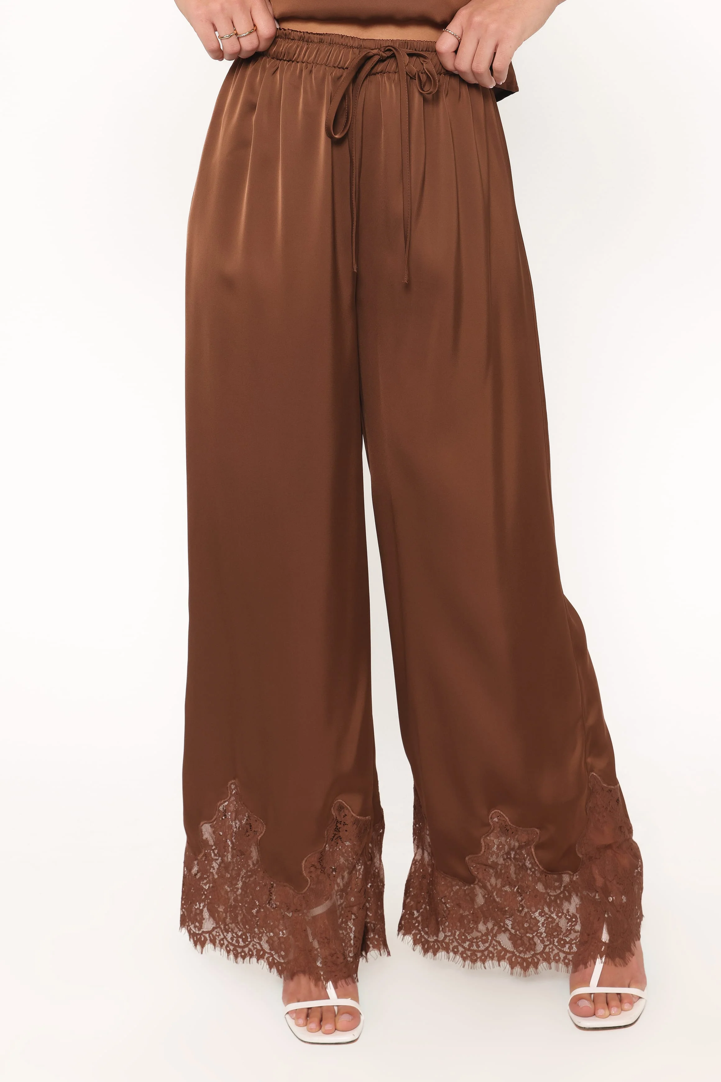 Viola Drawstring Wide Leg Pant - Chocolate - Image 3