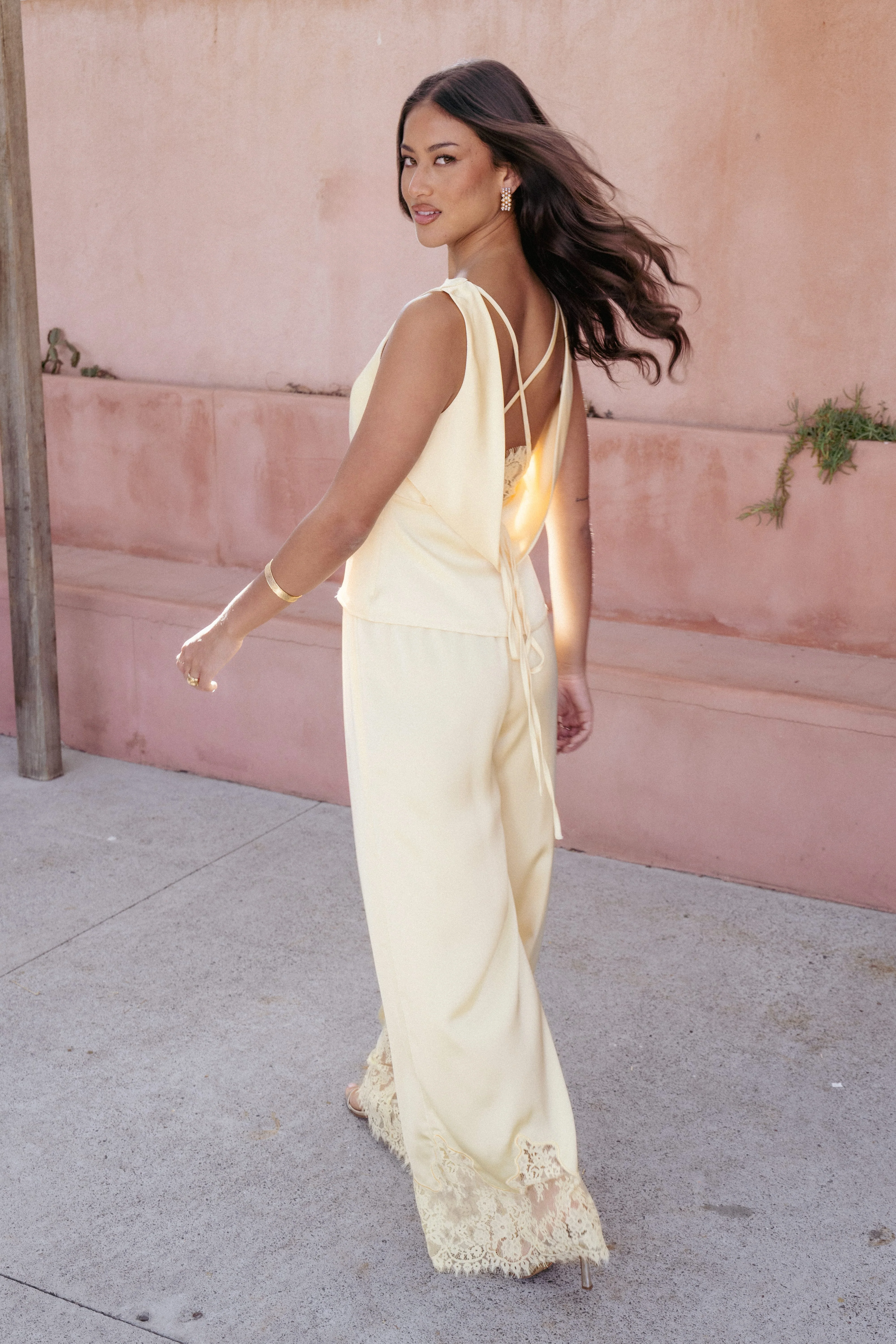 Viola Drawstring Wide Leg Pant - Yellow - Image 8