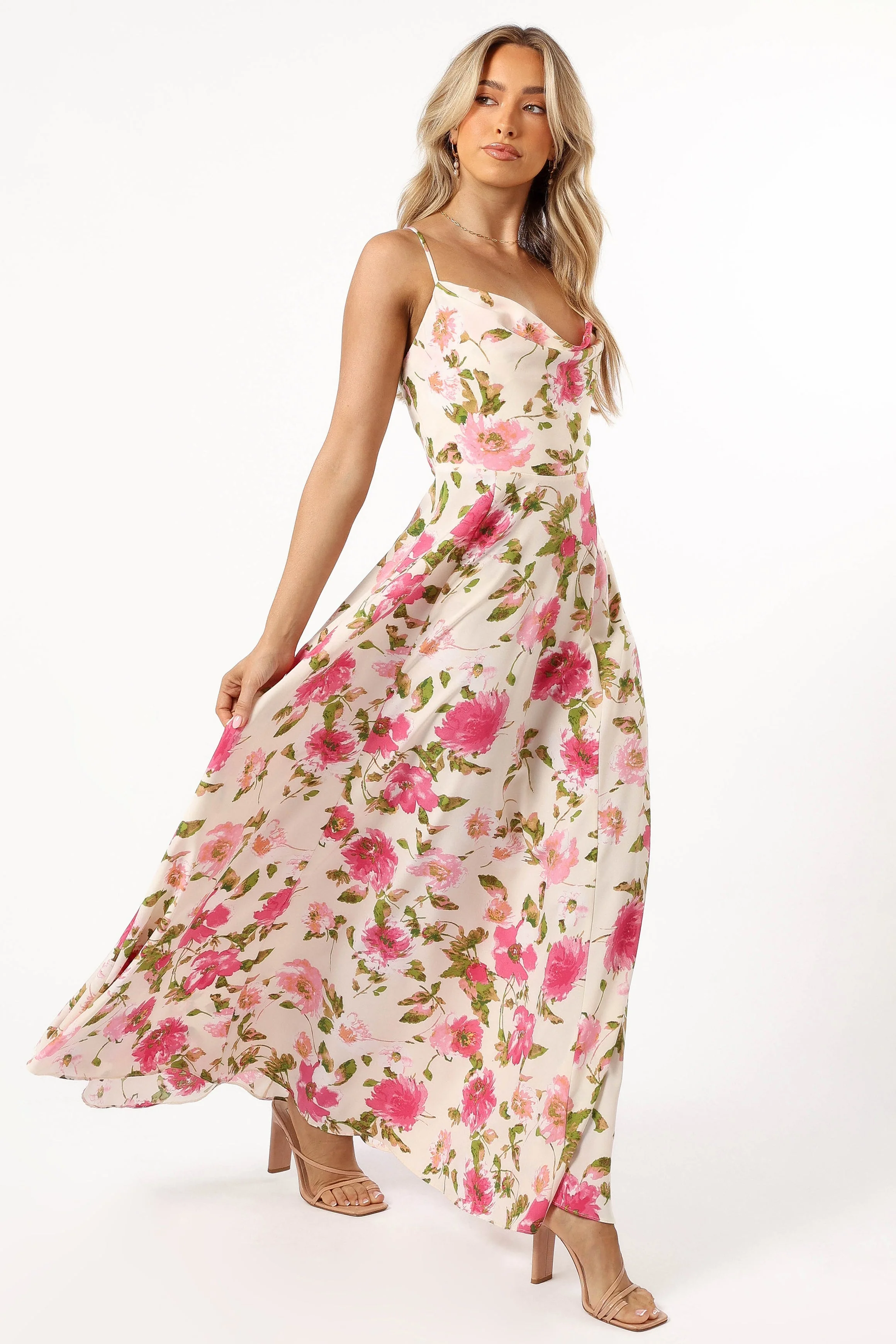 Violetta Cowl Neck Maxi Dress - Ivory Pink - Image 2