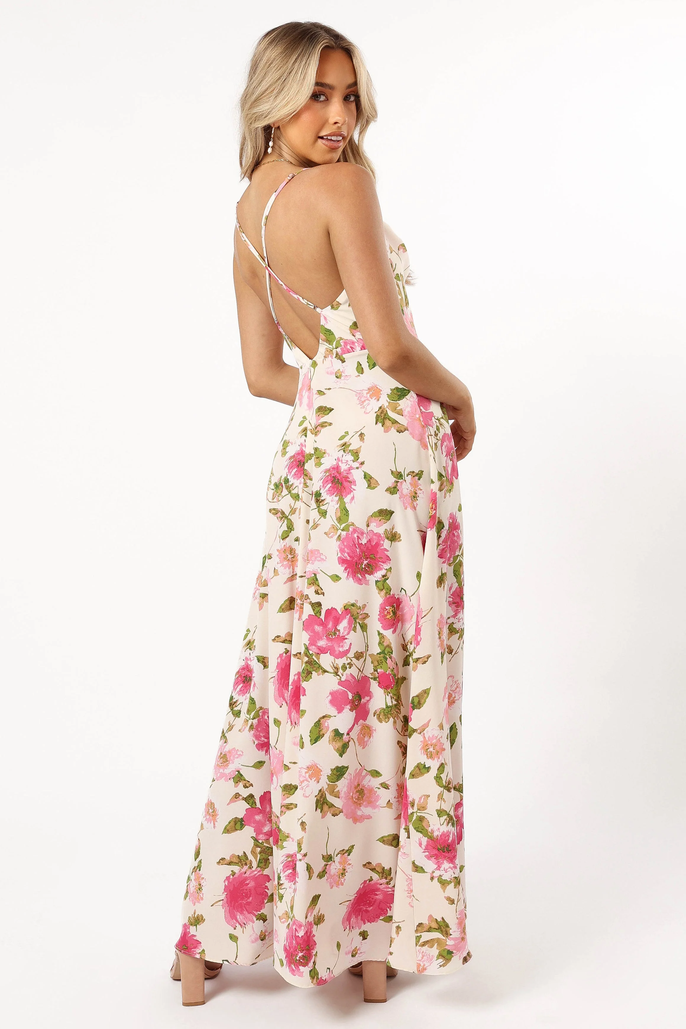 Violetta Cowl Neck Maxi Dress - Ivory Pink - Image 3