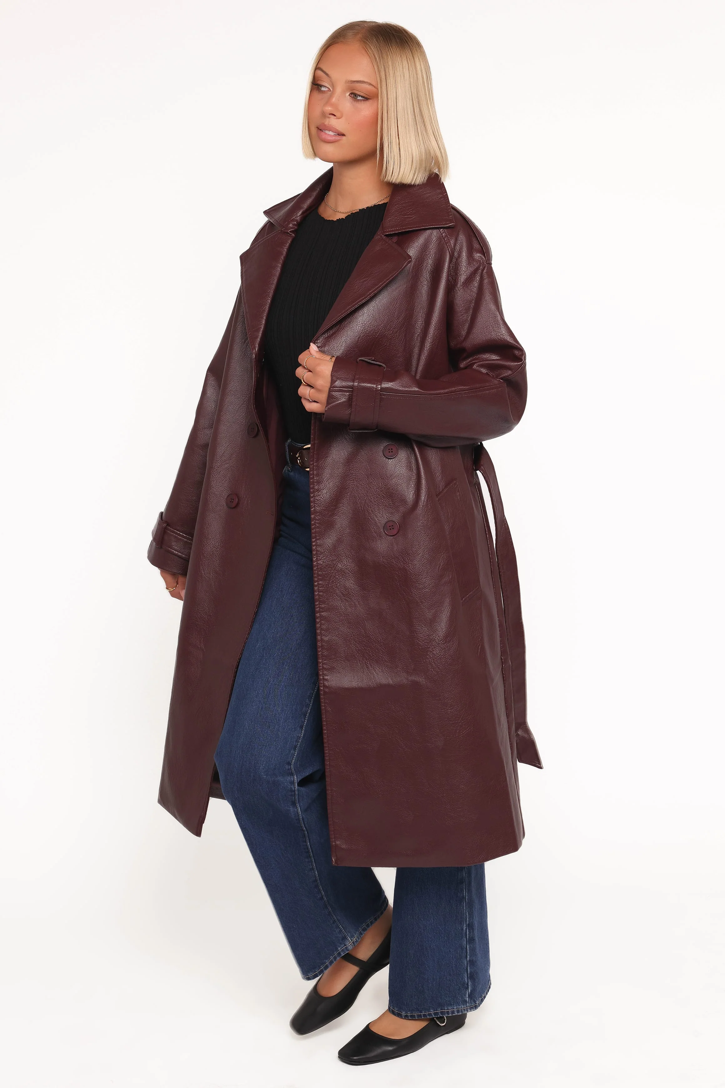 Vita Faux Leather Jacket - Burgundy - Image 3