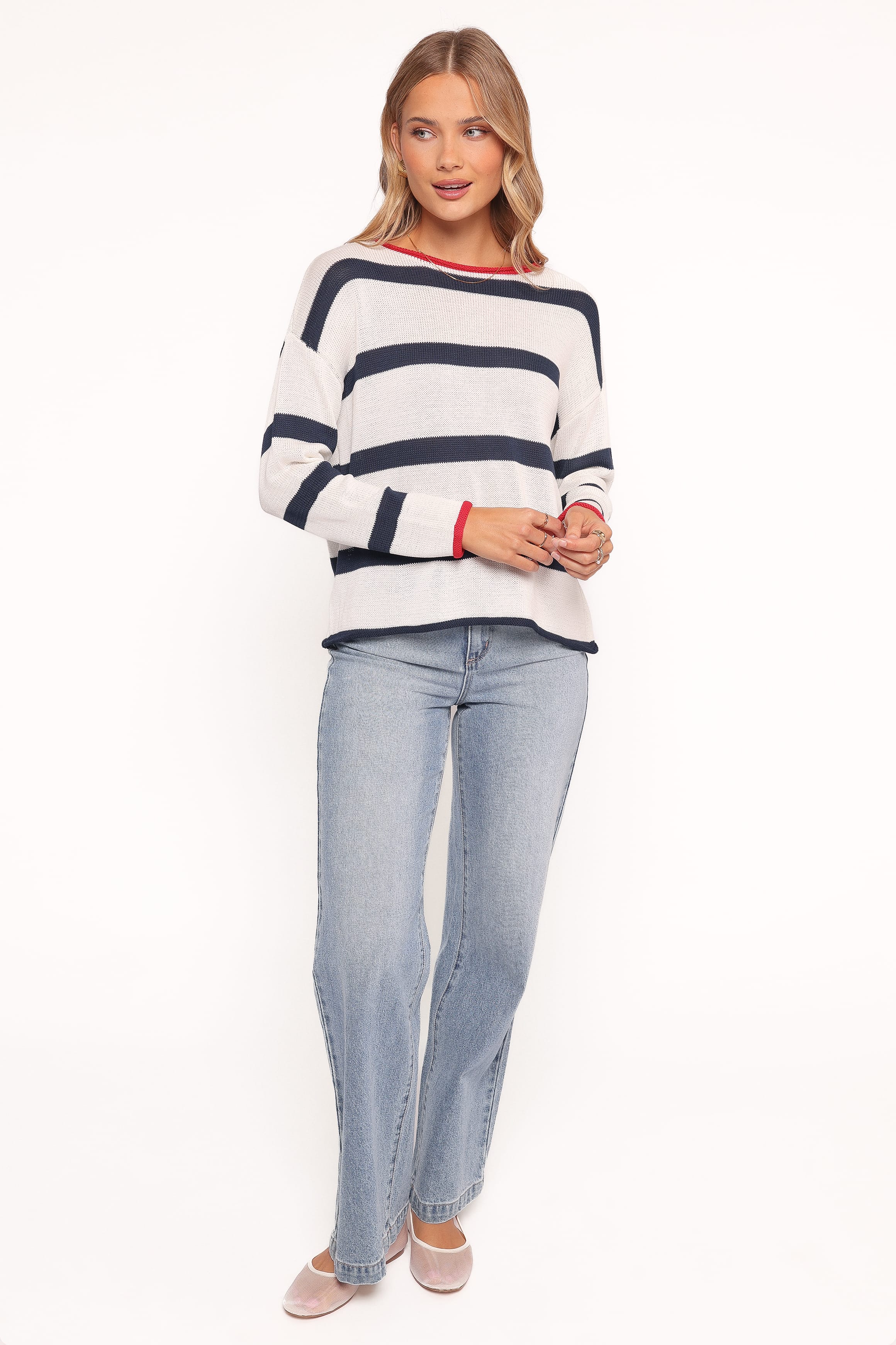 Wakeley Striped Crewneck Knit Sweater - White Stripe - Image 5