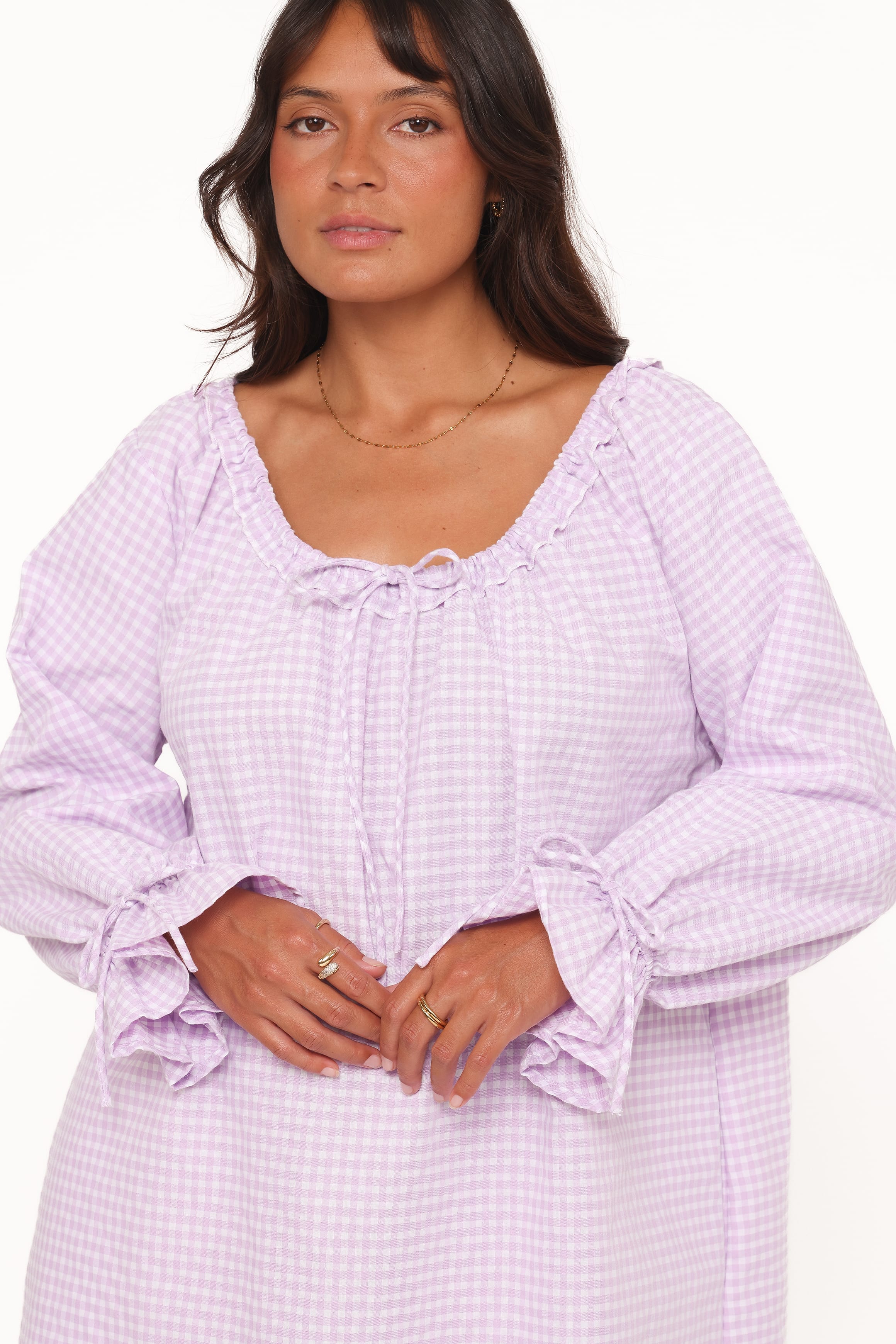 Wendy Mini Dress - Lilac Gingham - Image 3