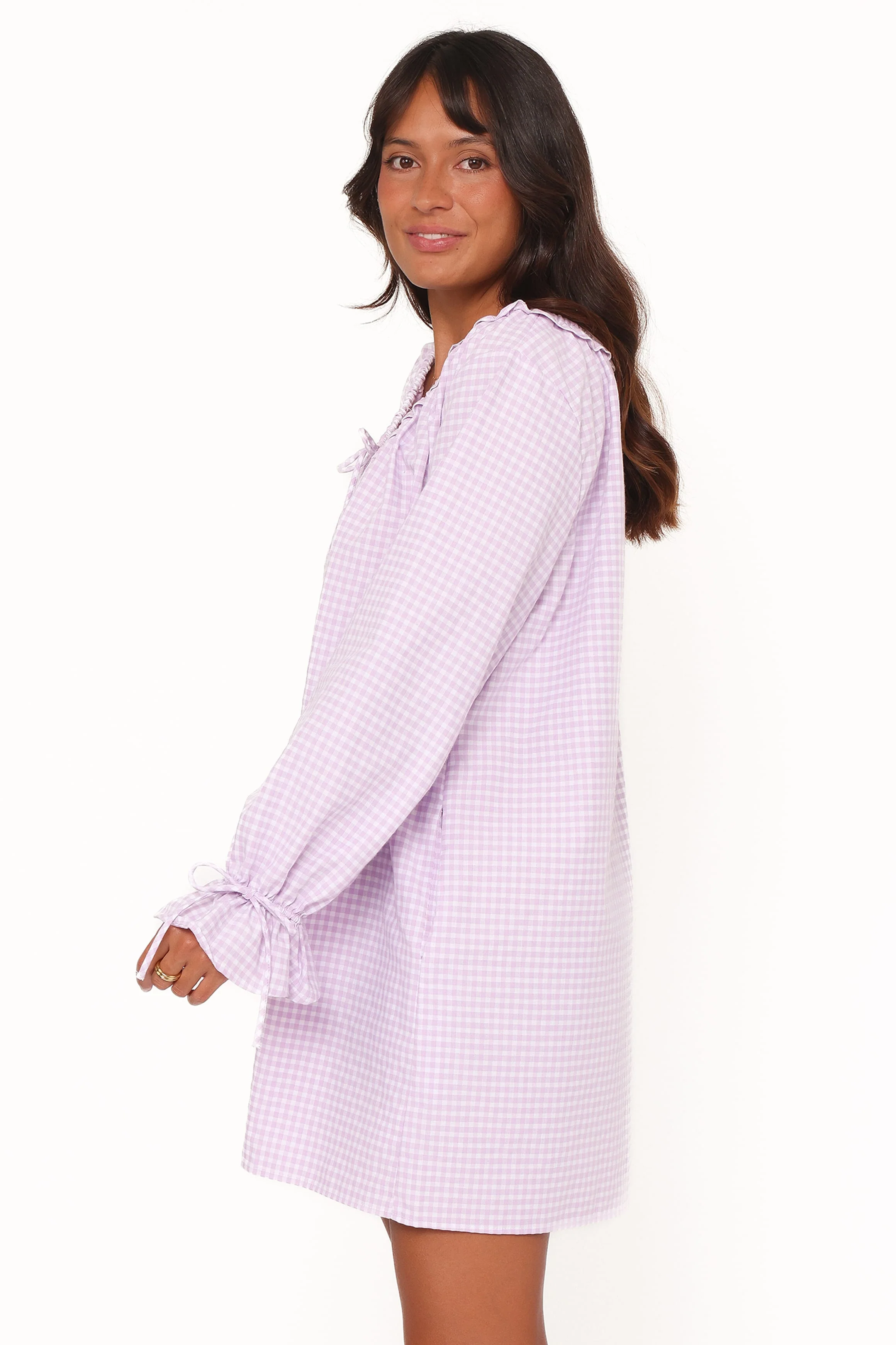 Wendy Mini Dress - Lilac Gingham - Image 4