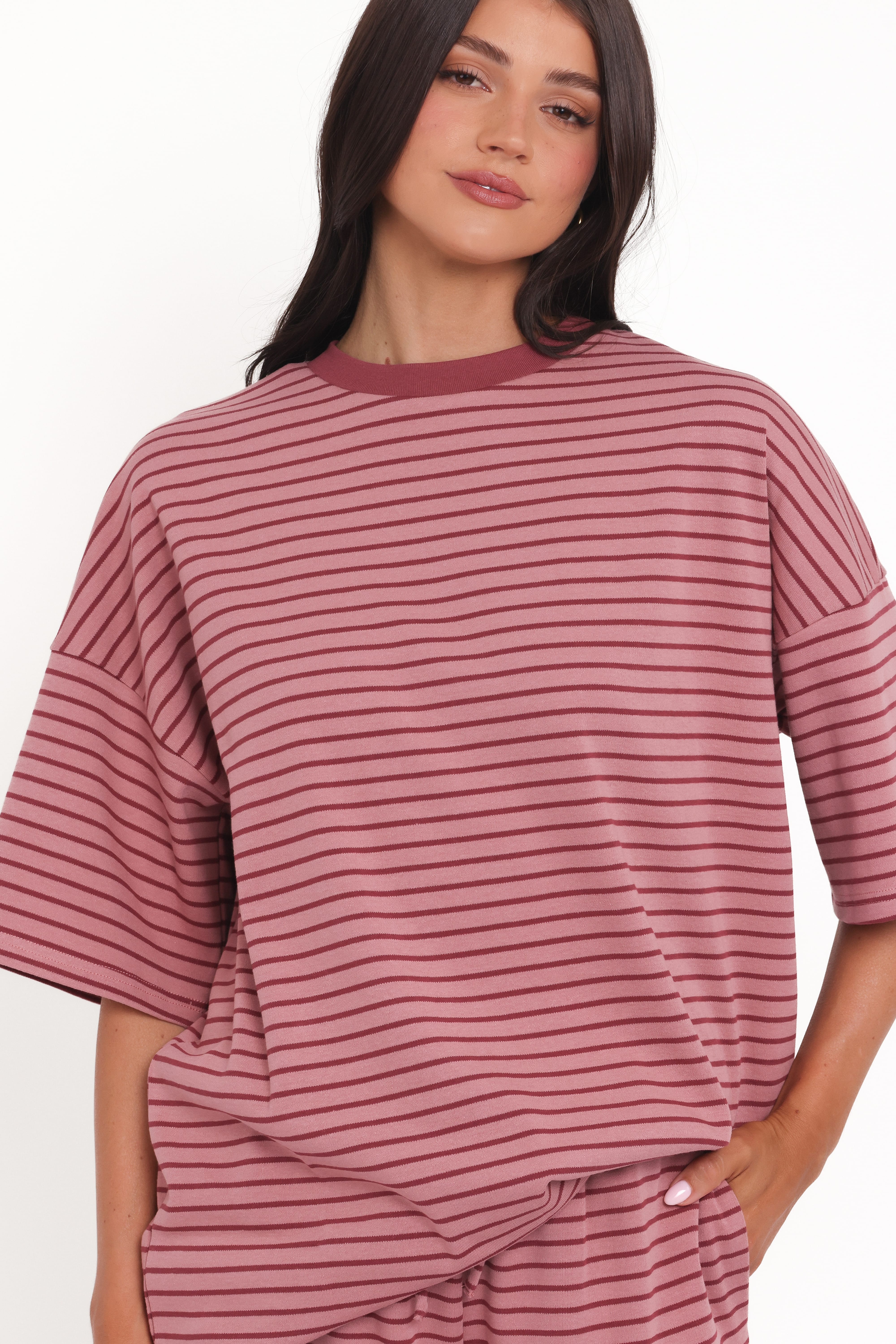 Wilda Oversized Tee - Pink Red Stripe - Image 3