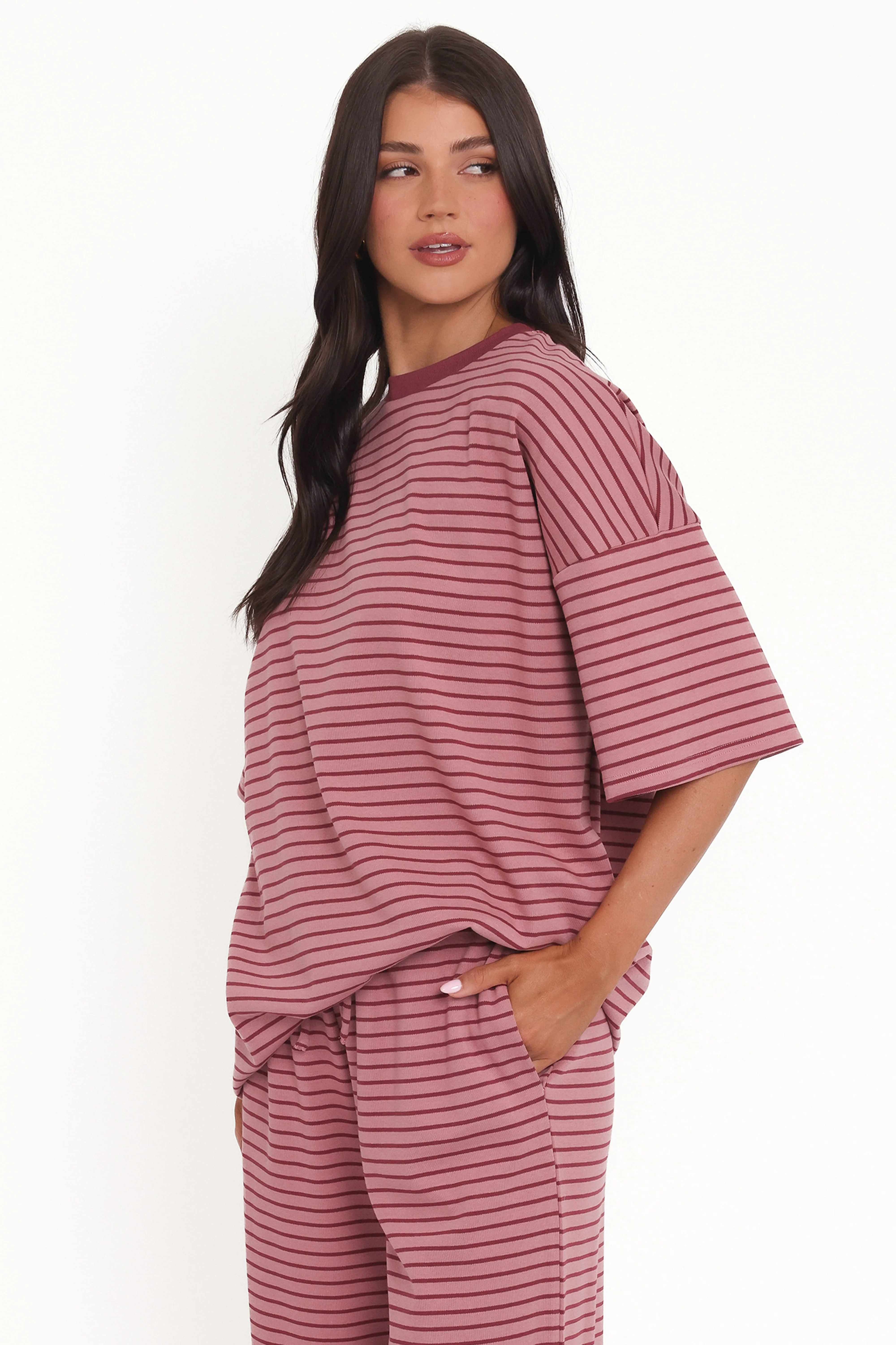 Wilda Oversized Tee - Pink Red Stripe - Image 4