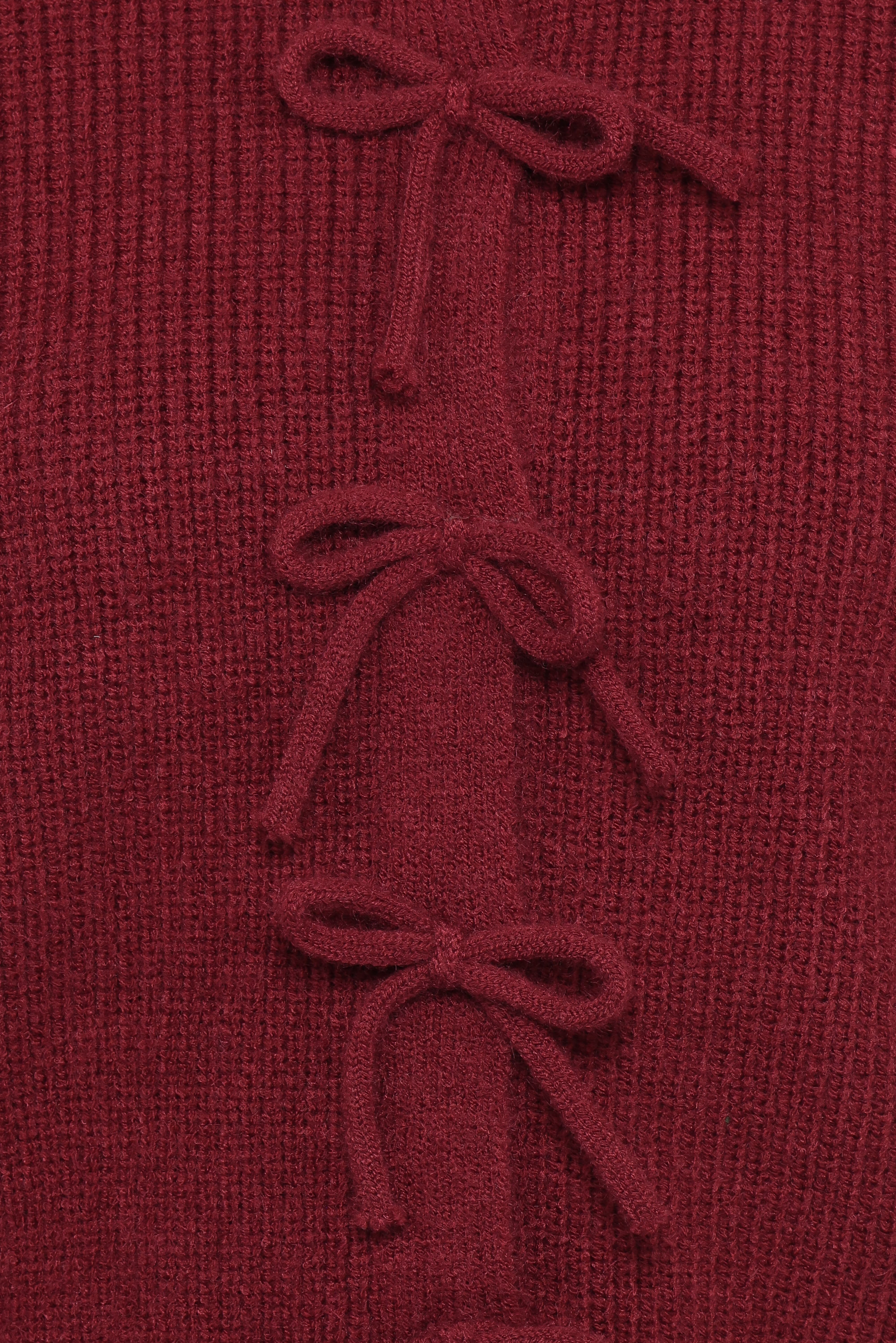 Wilde Bow Front Cardigan - Burgundy - Image 6