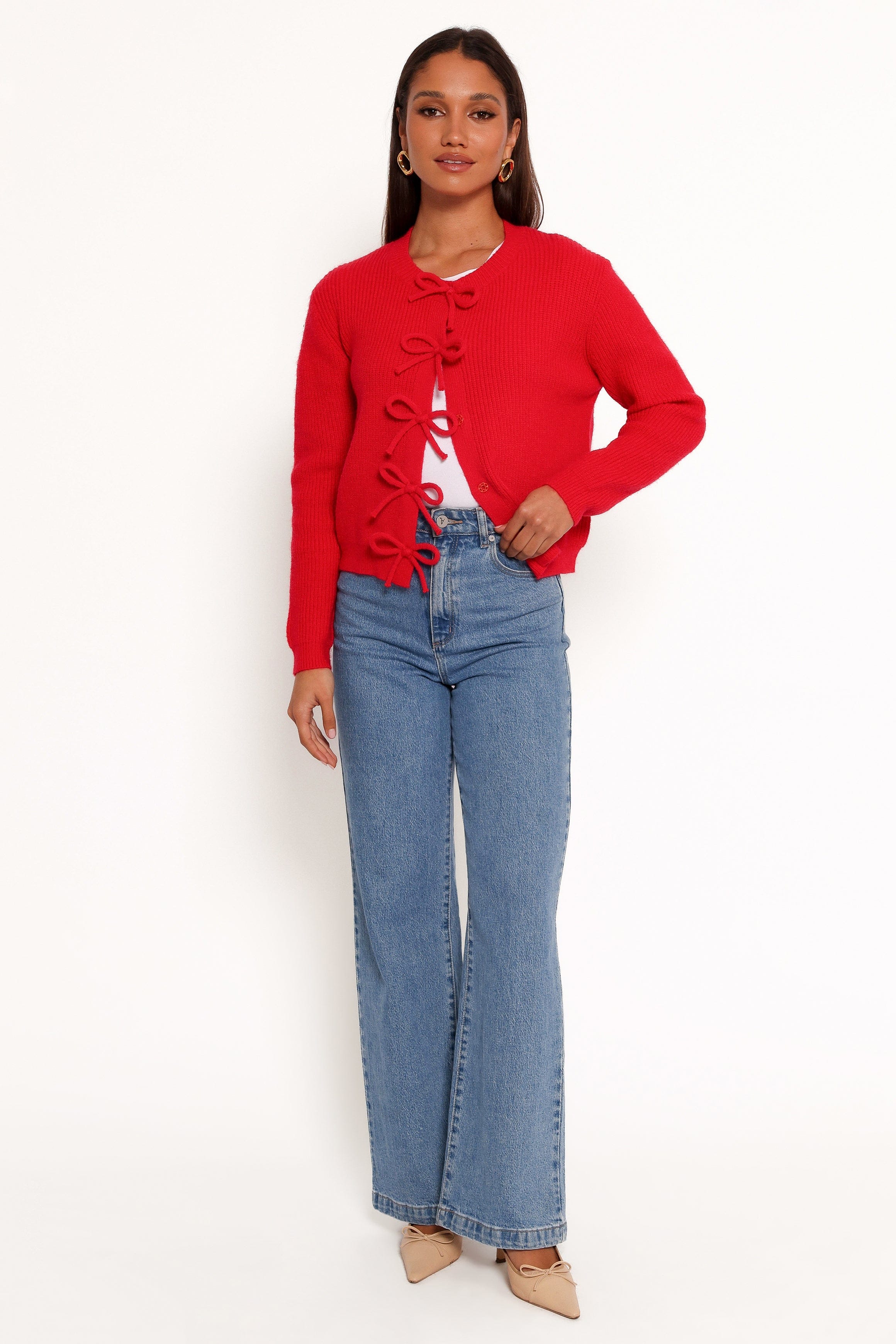 Wilde Bow Front Cardigan - Red - Image 2