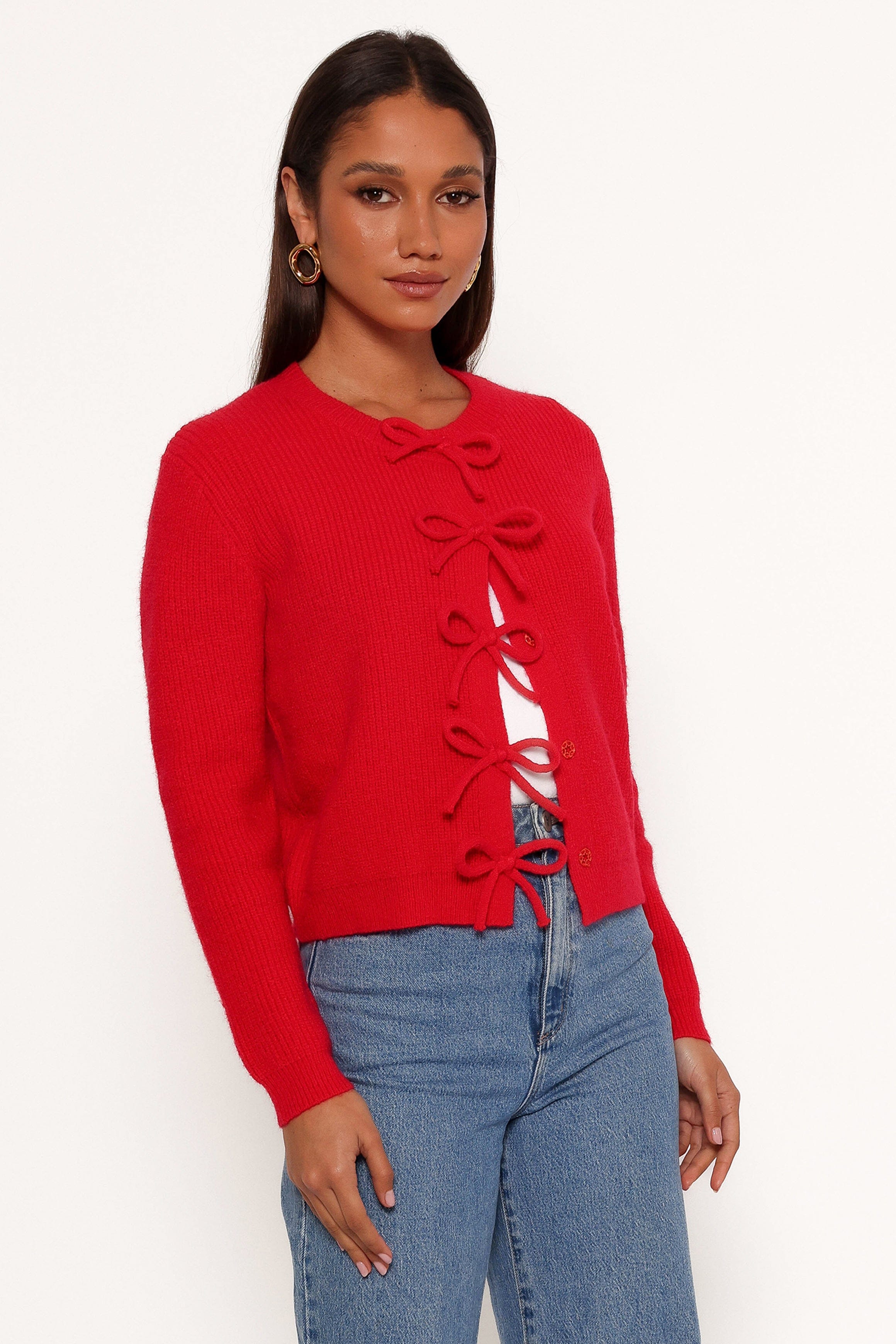 Wilde Bow Front Cardigan - Red - Image 5