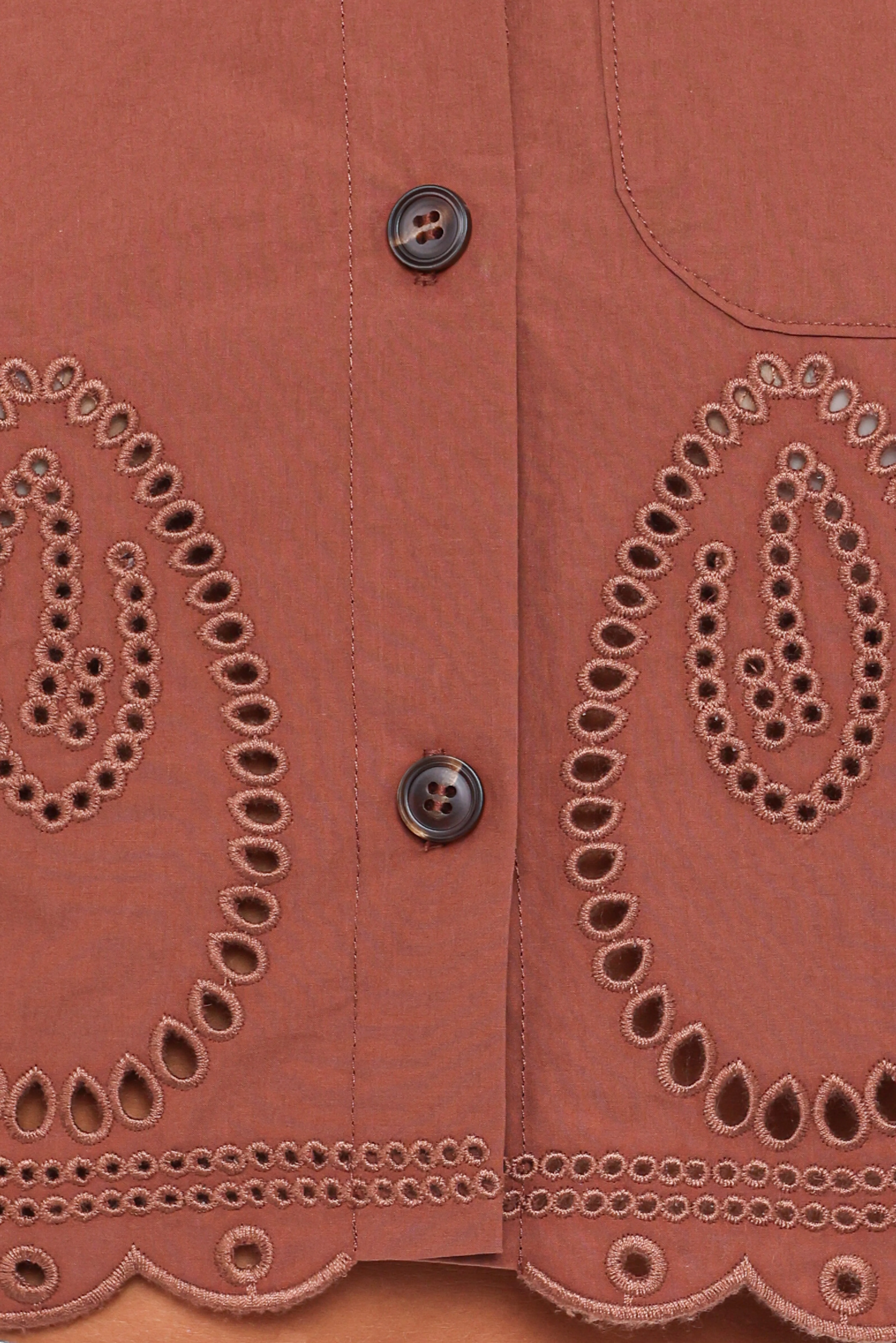 Williams Cropped Eyelet Button Up Shirt - Brown - Image 7