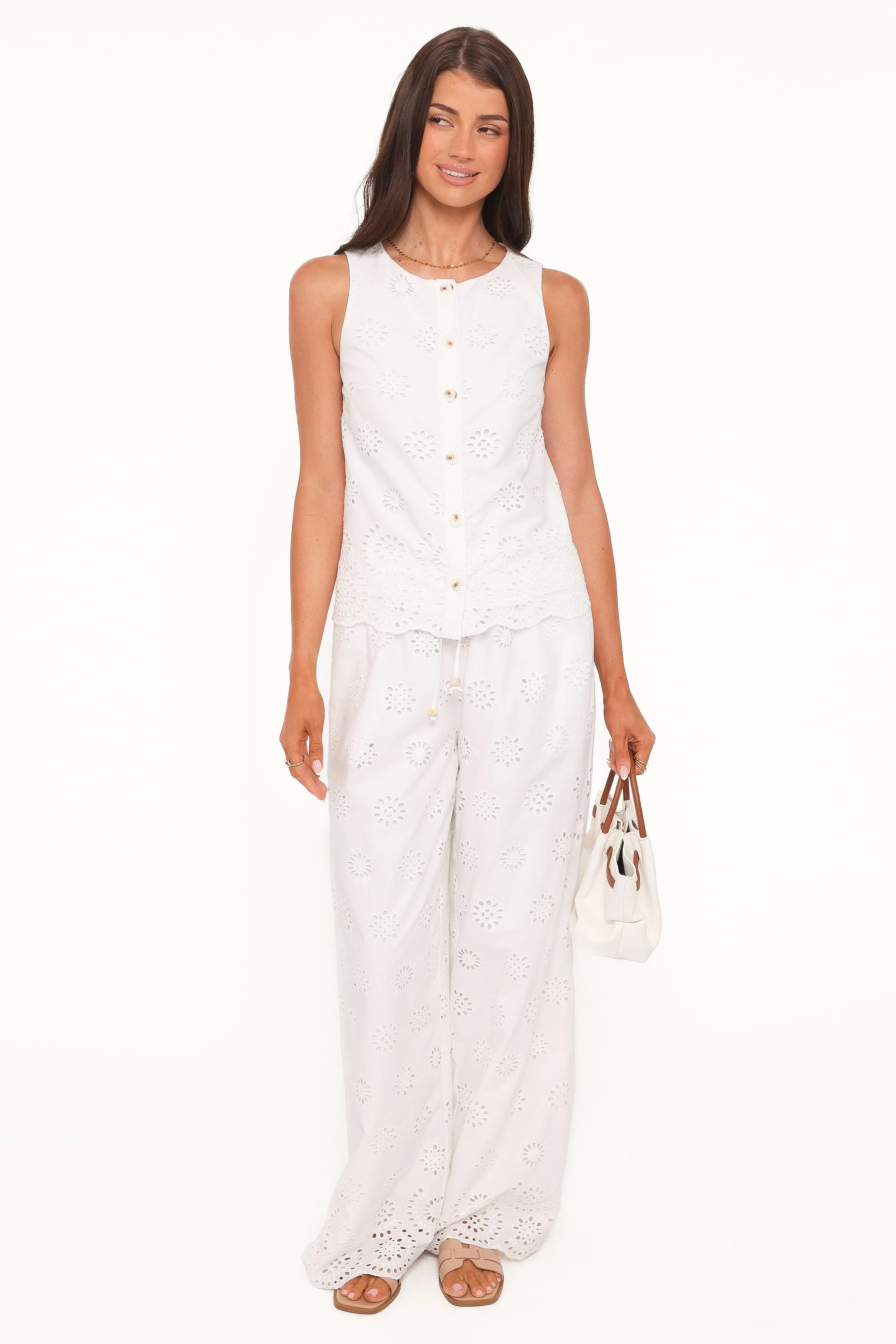 Winny Button Front Top - White Broderie - Image 6