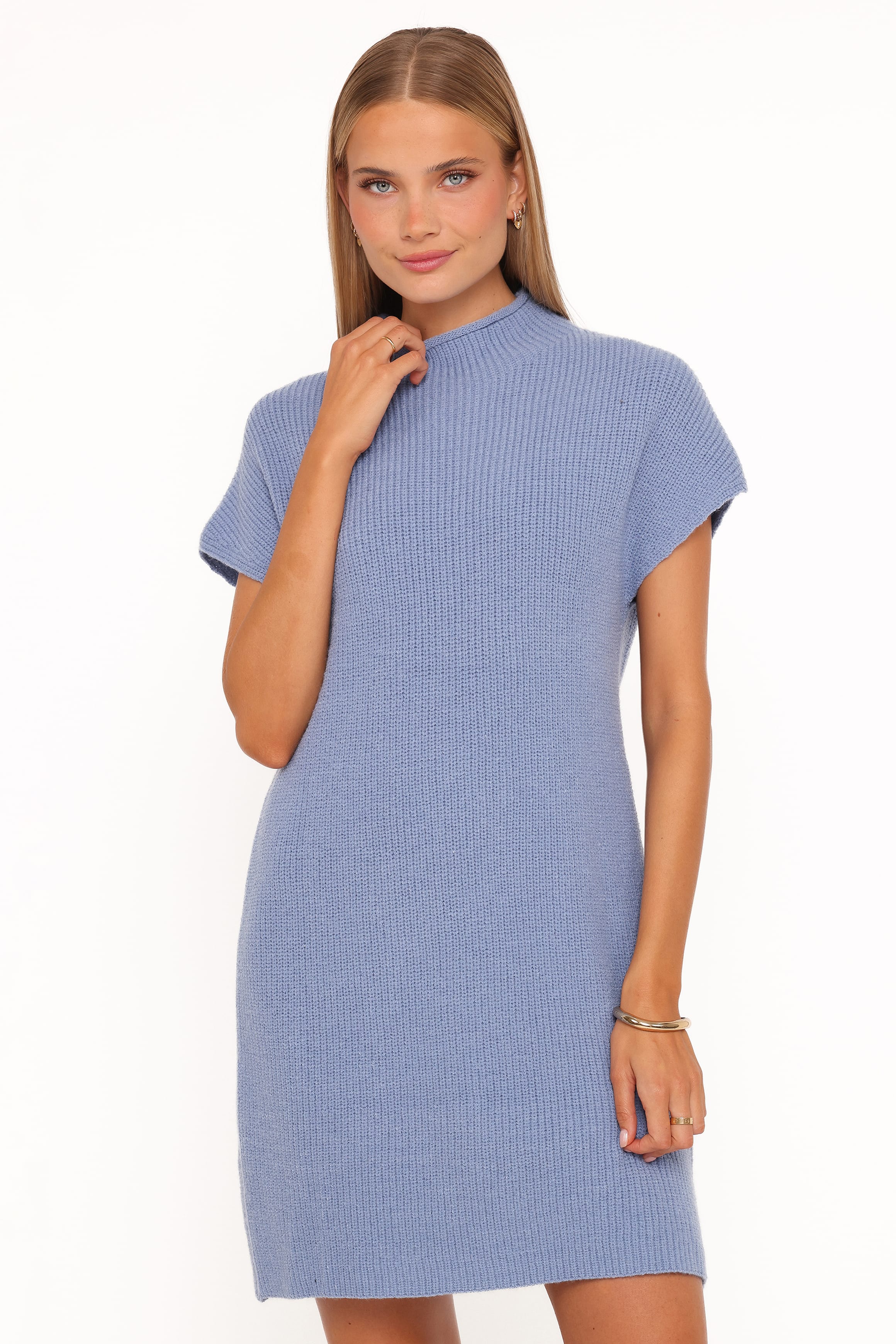 Wright Knit Mini Dress - Dusty Blue - Image 2