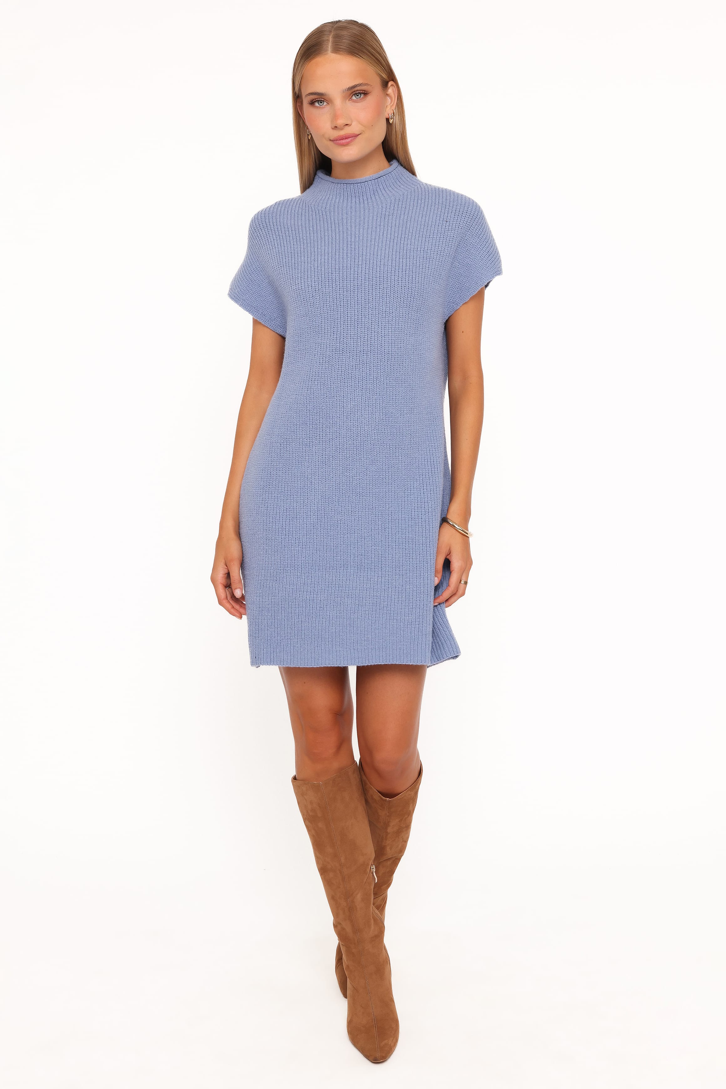 Wright Knit Mini Dress - Dusty Blue - Image 6