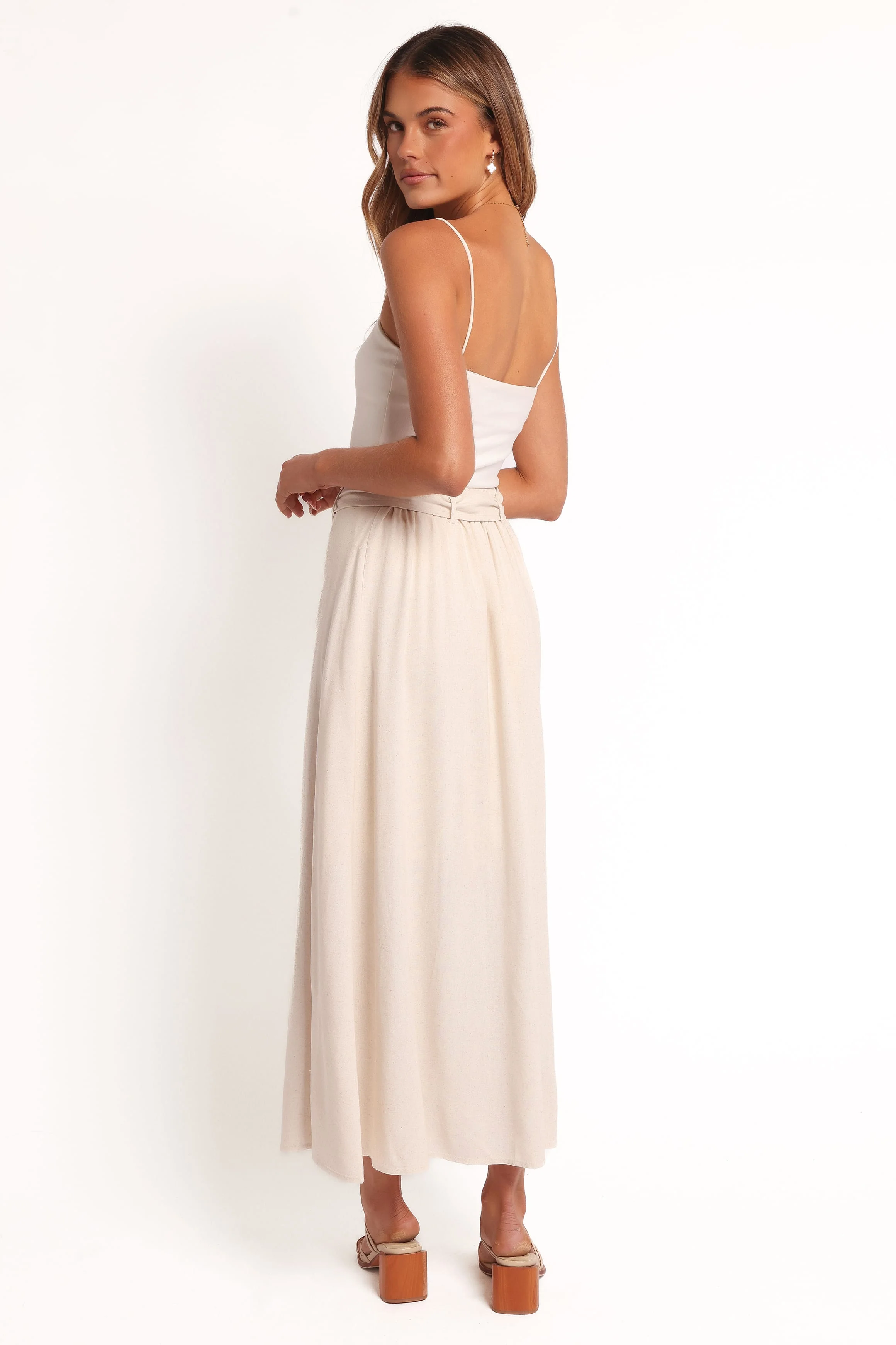 Xander Tie Waist Midi Skirt - Oatmeal - Image 5